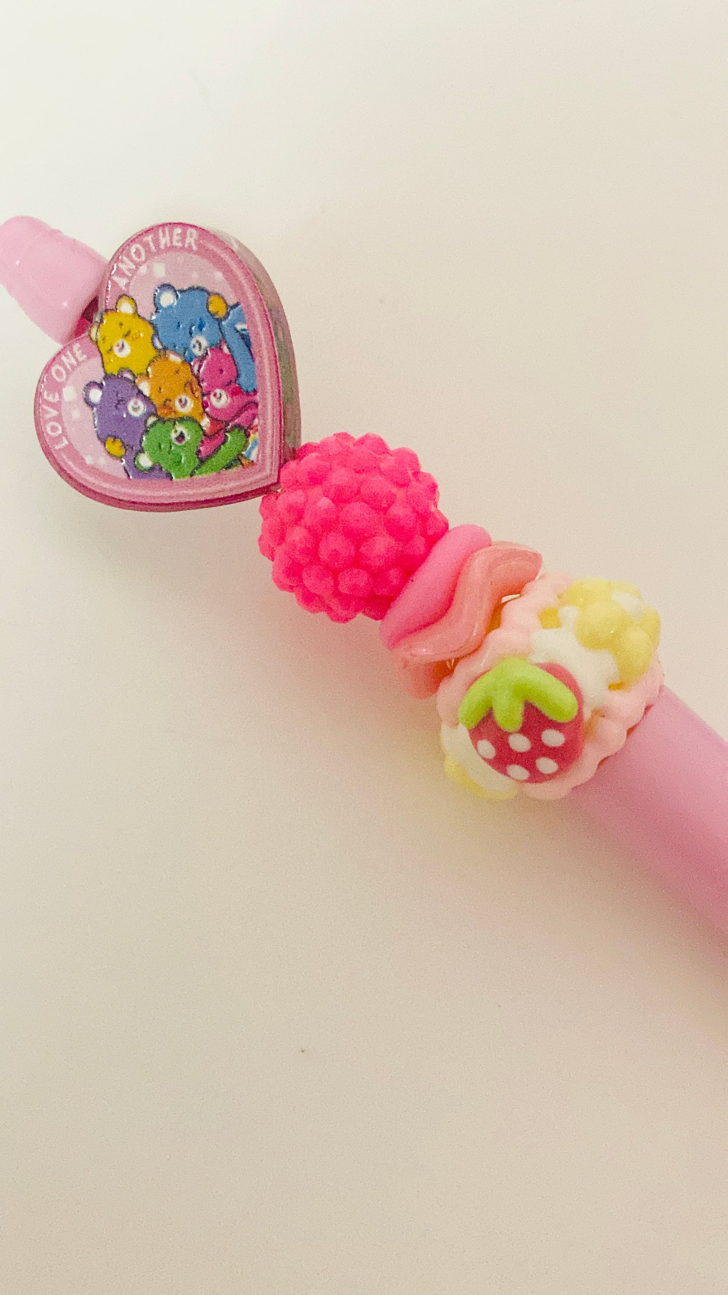 Care Bears Valentines Beaded Pen, bear beaded pen, heart pen, rainbow bear pen, care bear family, pink pen