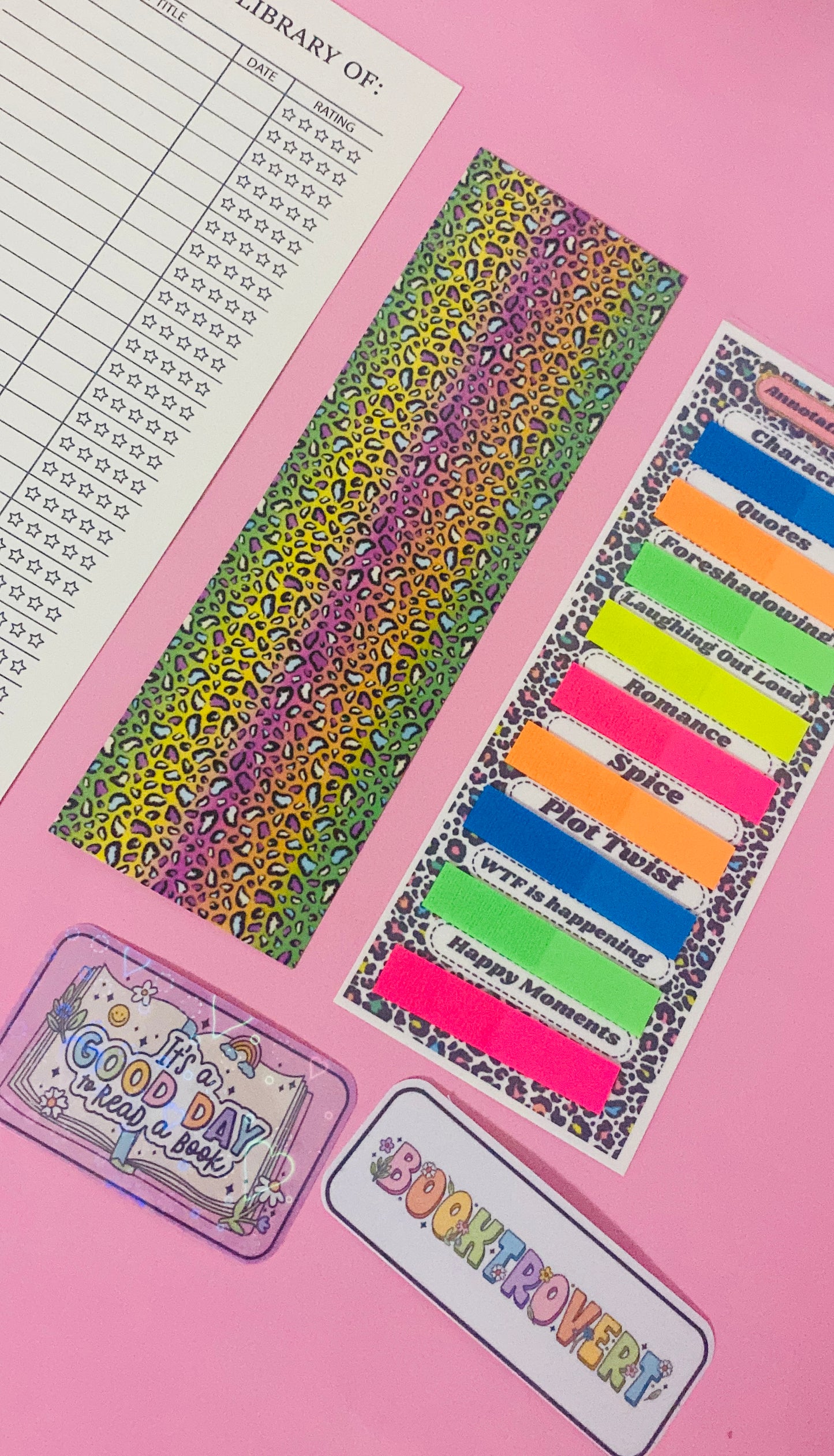 Romance Annotation kit, leopard print bookmarks kit,stickers, booktrovert, bookish merch