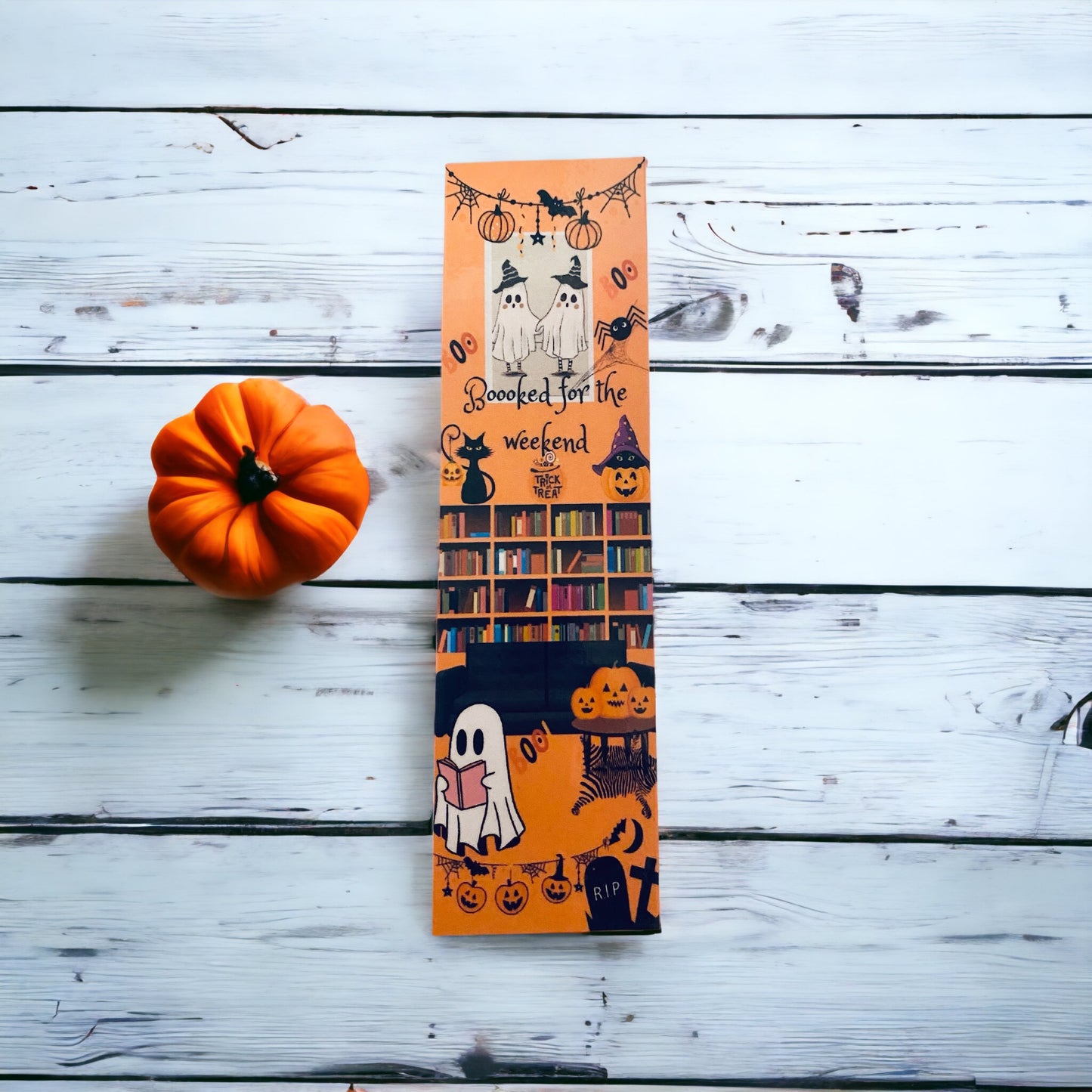 Laminated Halloween Ghost Bookmark, Boooked for the weekend, Bookish Bookmark, Book lover