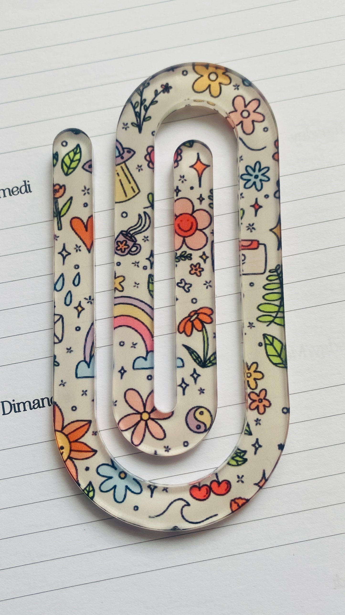 Cute Rainbows & flowers Acrylic page holder paper clip inspired pink colour bookmark, flowers, romance lovers, Bookish Gift Ideas, I love books