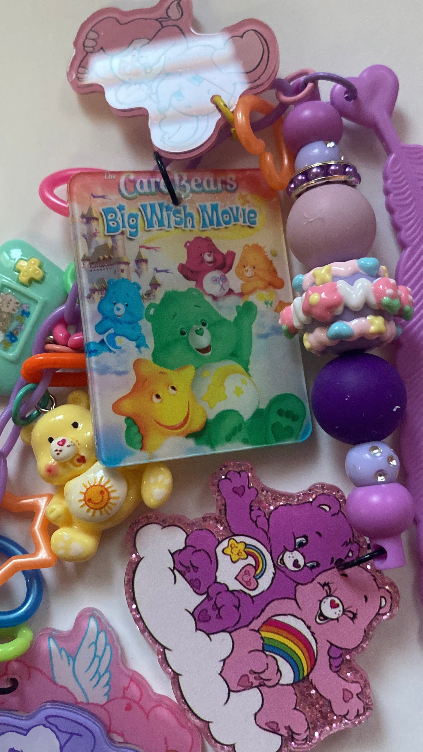 Rainbow Bears Beaded charm Bookmark & friends, Reading, junk journaling bookmark, 80s, 90s, vintage era, nostalgia, care