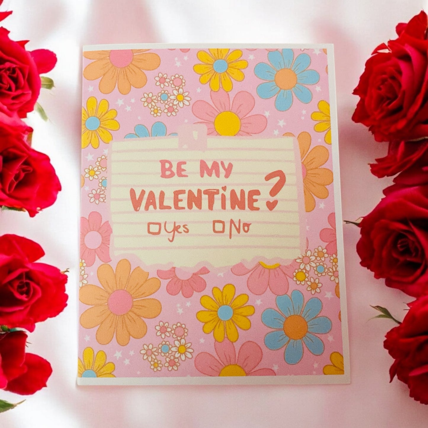 “Be my Valentine” pink flower card perfect for valentines, Romance card, card for him, card for her, boy friend card, girl friend card
