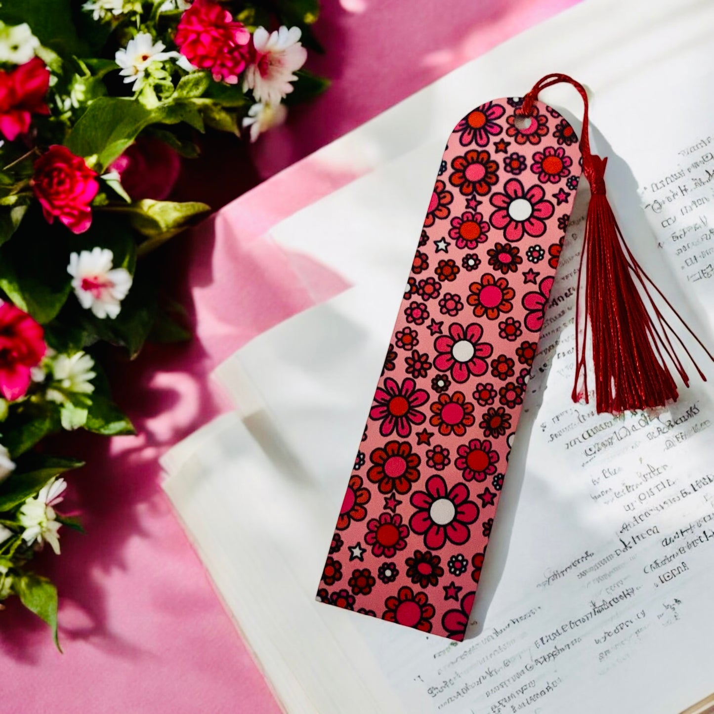 Cute Romance Red pink floral bookmark, flowers, romance lovers, Bookish Gift Ideas