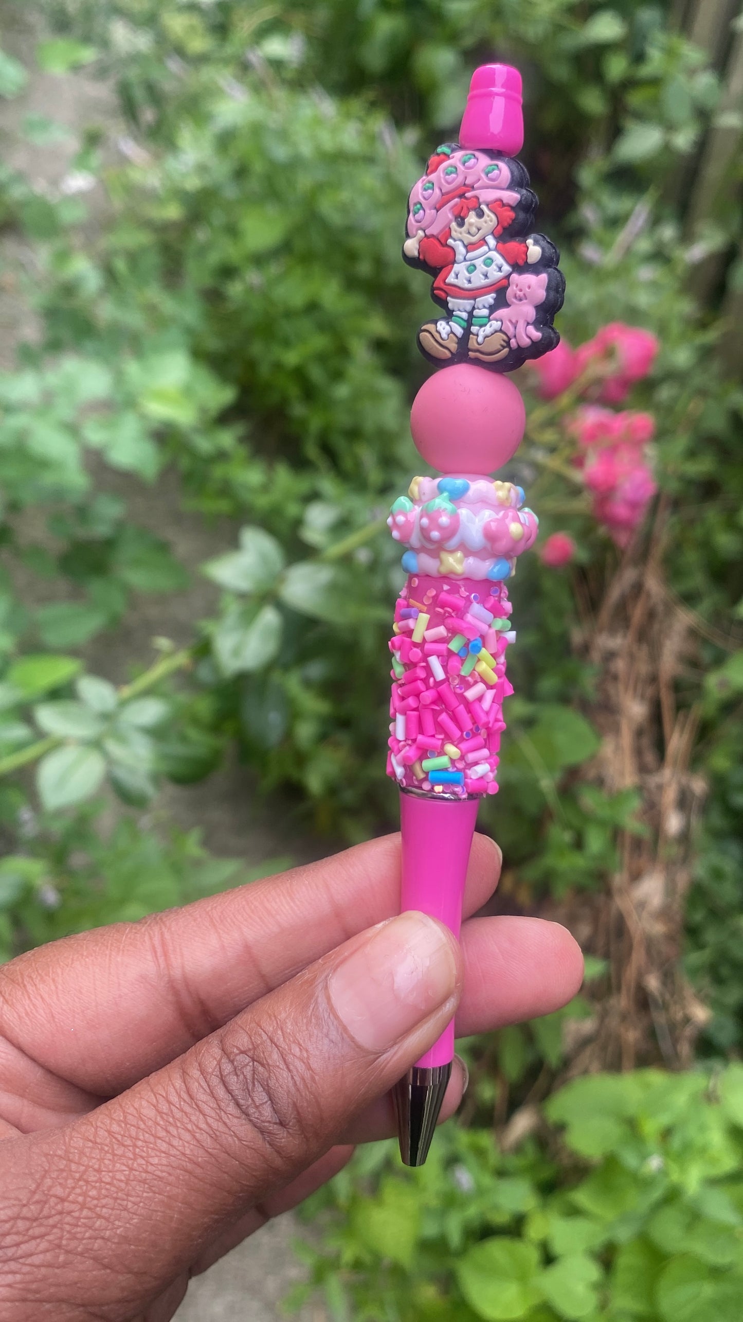 Strawberry Shortcake Beaded charm pen, Fuschia Pink