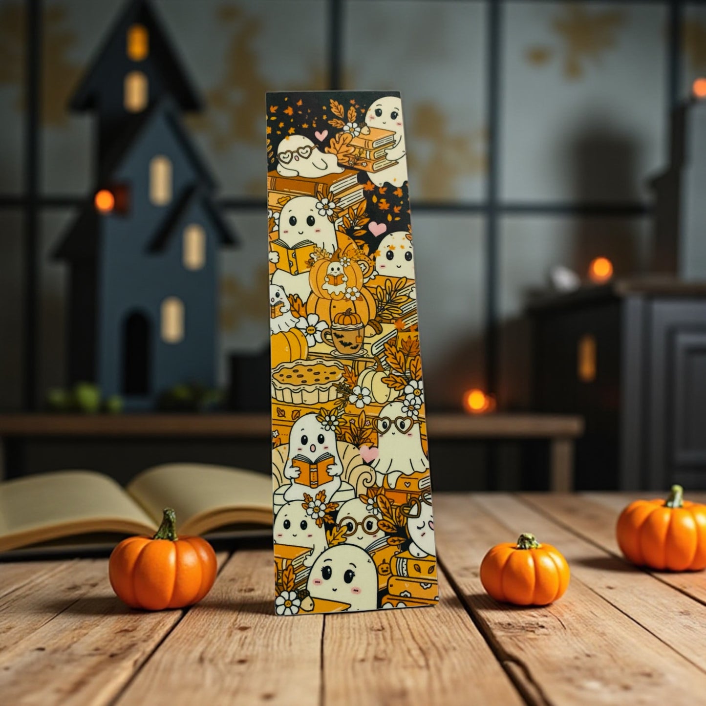 Cute bookish ghost, reading, cozy autumn vibes, Halloween Bookmark, Boo, spooky bookmark, floral, flowers, Halloween book club, fall