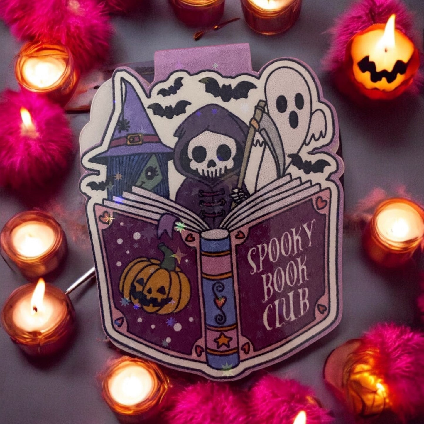 Cute spooky Ghost Reader Bookmark Magnet Bookmark Club, witch, grim reaper, Halloween