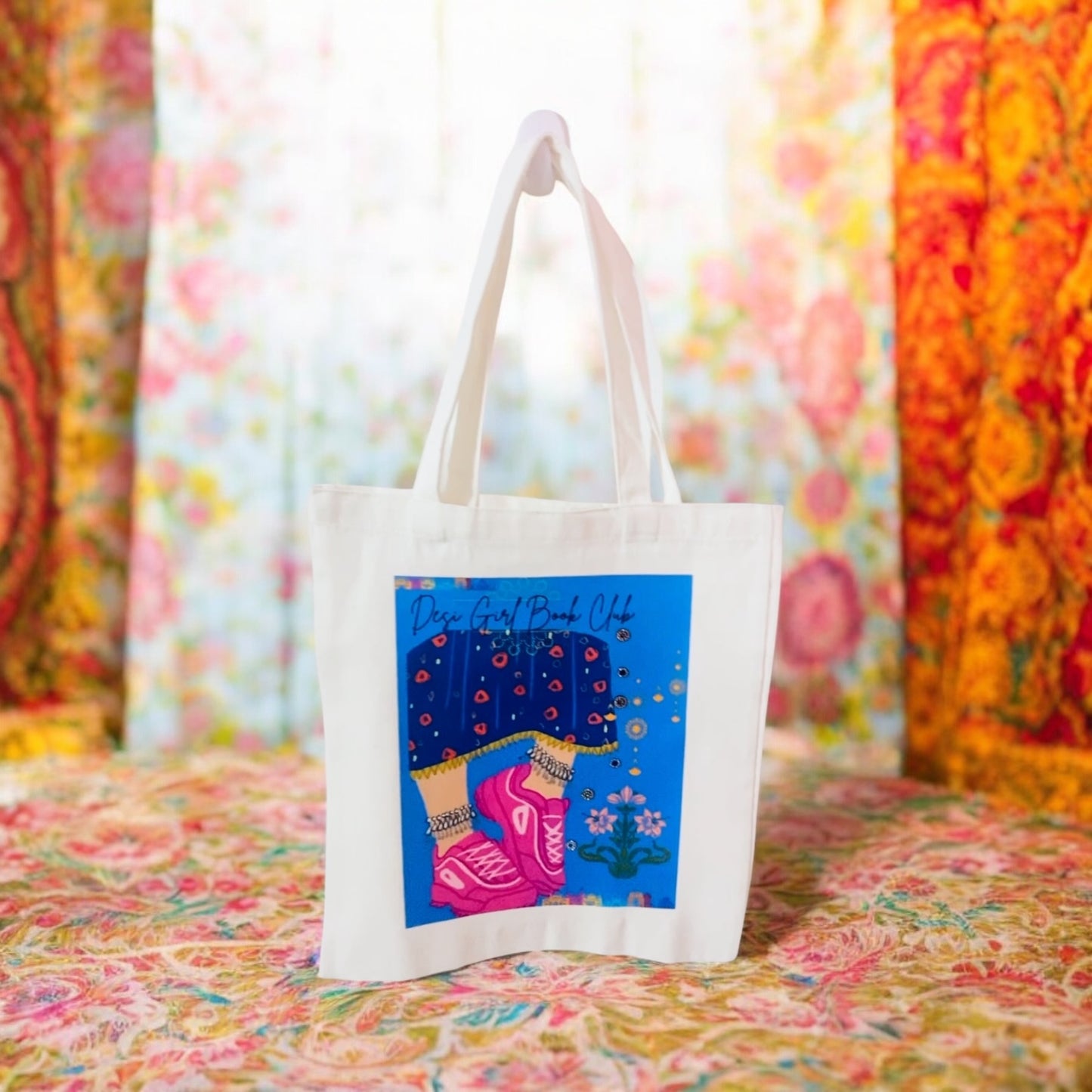 Desi Girl Book Club, Indian Tote Bag, south Asian, desi bag, colourful tote, reusable bag, grocery bag, canvas bag, floral bag, tote bag, bookish bag, bindi bag
