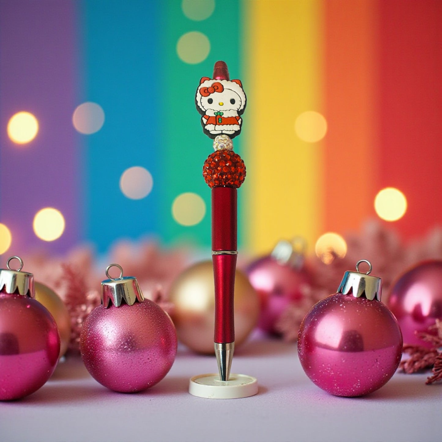 HK beaded Pen, Christmas beaded pen, red pen, Cat Beaded Pen