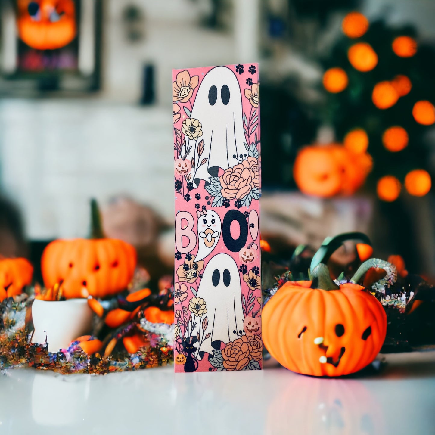 Cute ghost pink Halloween Bookmark, Boo, spooky bookmark