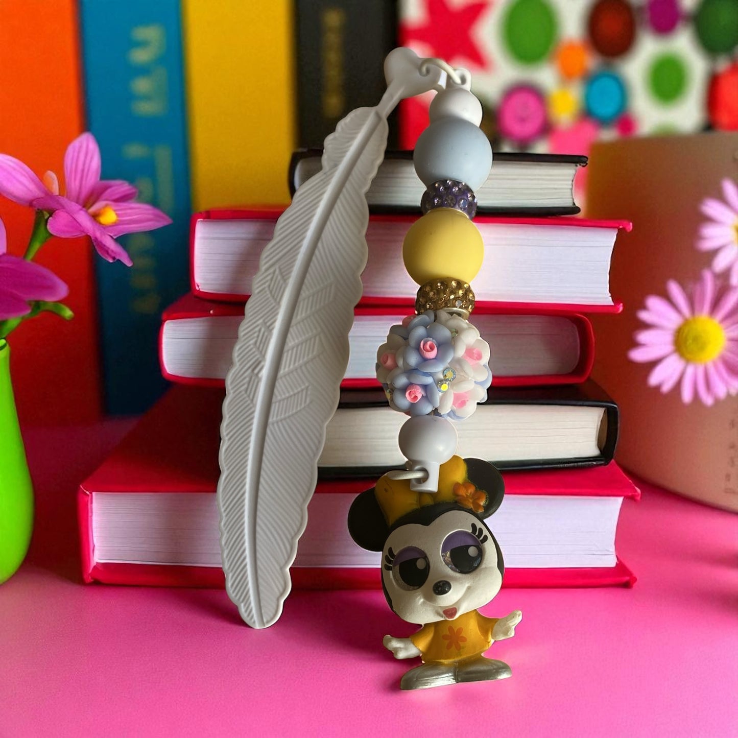 Minnie Charm Bookmark, Beaded, Yellow Beaded, Book lover, Bookish merch, Mouse
