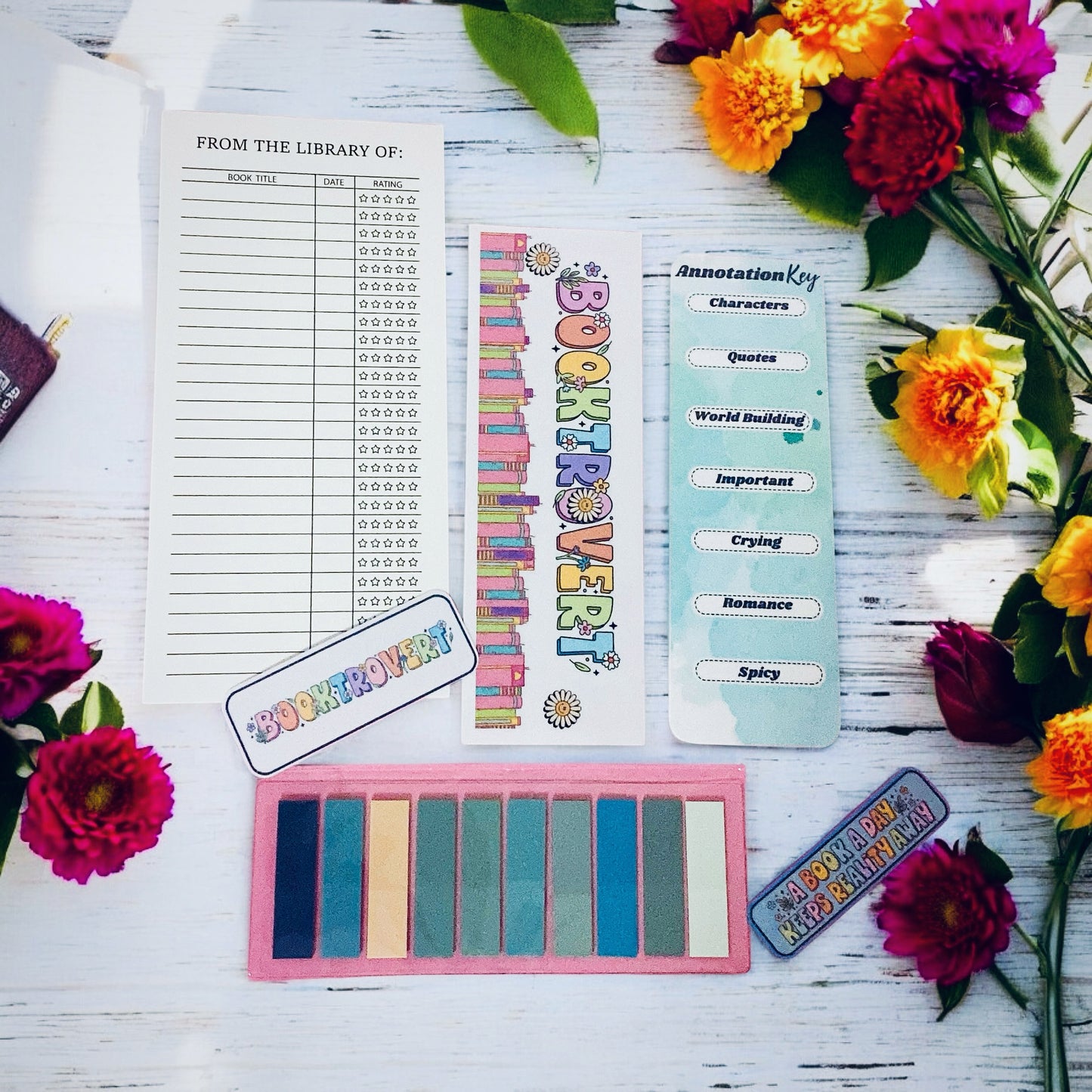Booktrovert Romance Annotation kit, bookmarks kit,sticker kit, Romance kit, Hearts, pink, flower, florals,Cherry