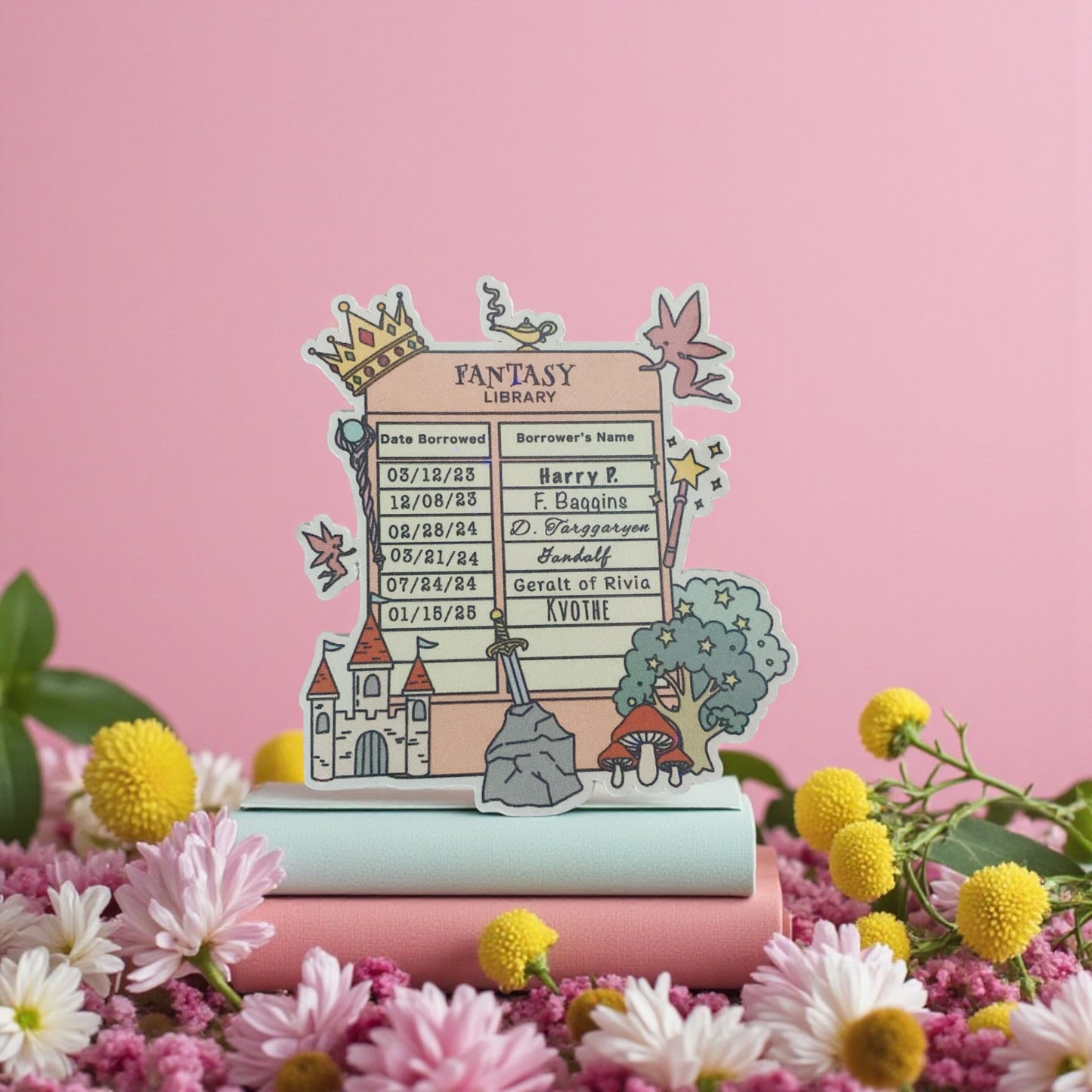 Fantasy trope Library card, spooky book, sticker, romantasy, Bookworm,Bookish Birthday gift, bookish sticker, ghost sticker