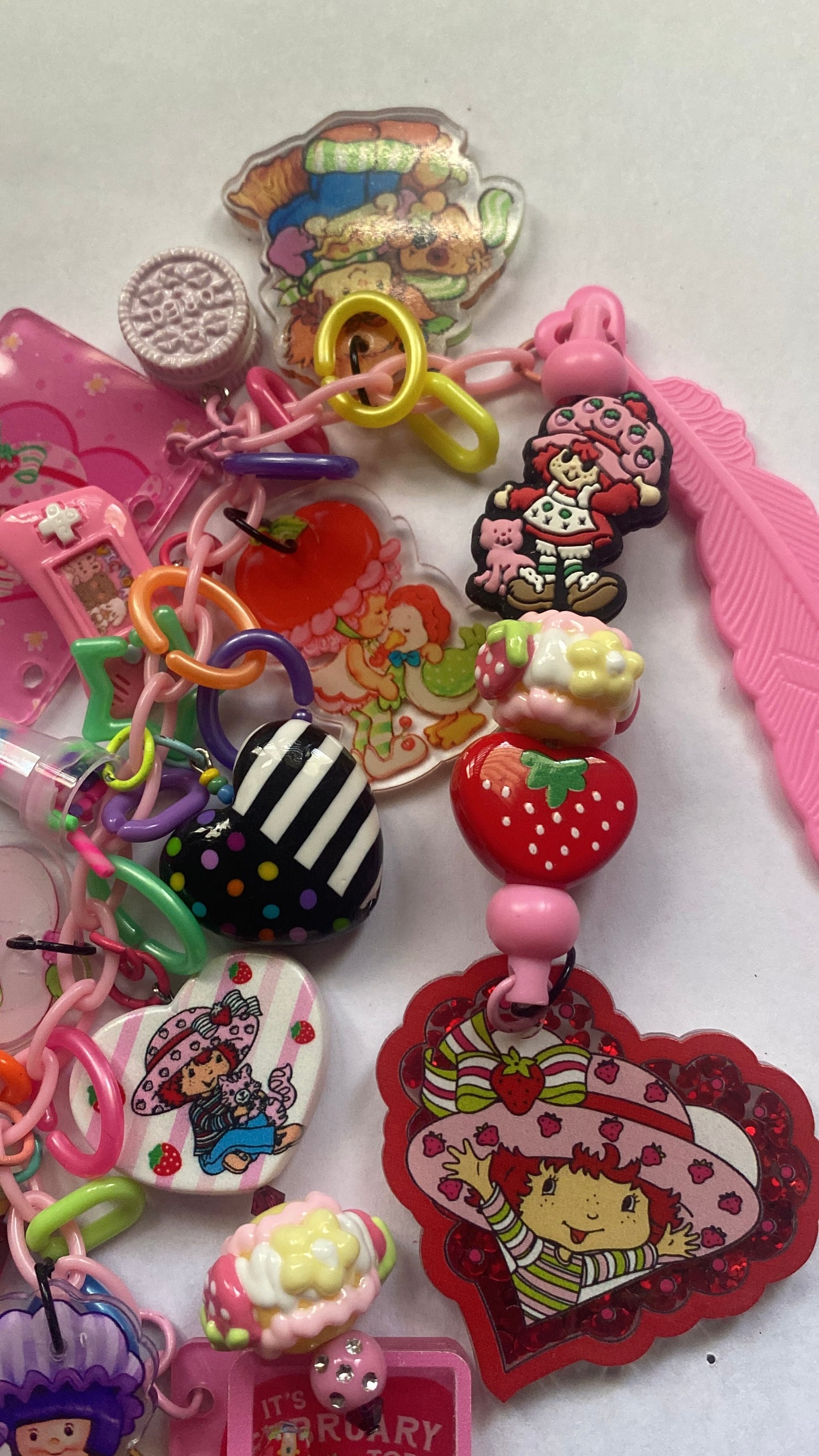 Strawberry Shortcake Beaded charm Bookmark & friends, Reading, junk journaling bookmark, 80s, 90s, vintage era, nostalgia