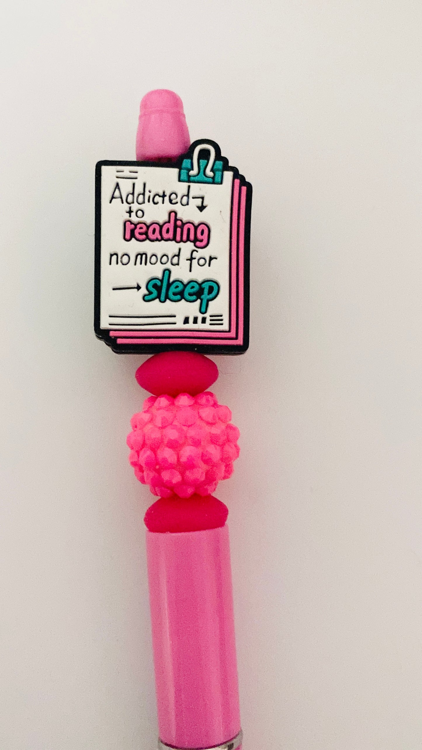 Addicted to reading, no mood for sleep, Bookish beaded Pen, sprinkle, beaded, bookish pen, bookish merch, book lover, pink pen