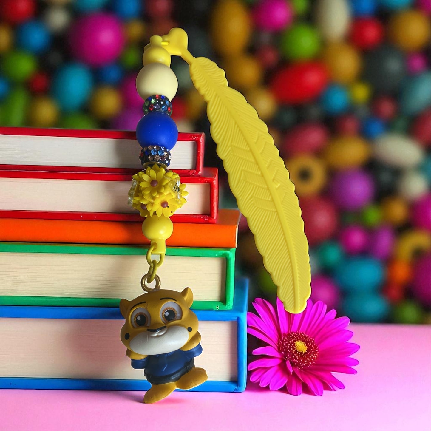 Officer Clawhauser, Charm Bookmark, Beaded, Blue Beaded, Book lover, Bookish merch