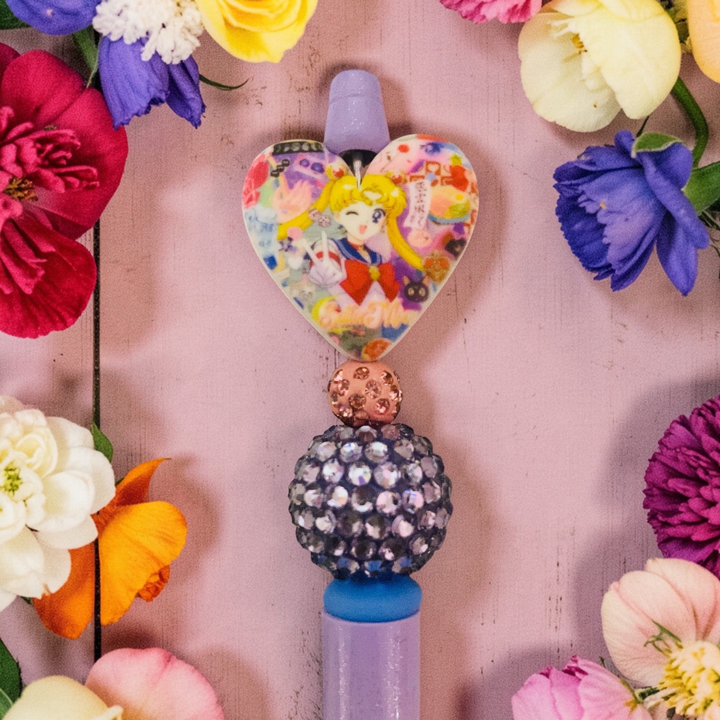 Sailor Moon Beaded Pen , Moon Princess, Usagi, purple beaded pen,
