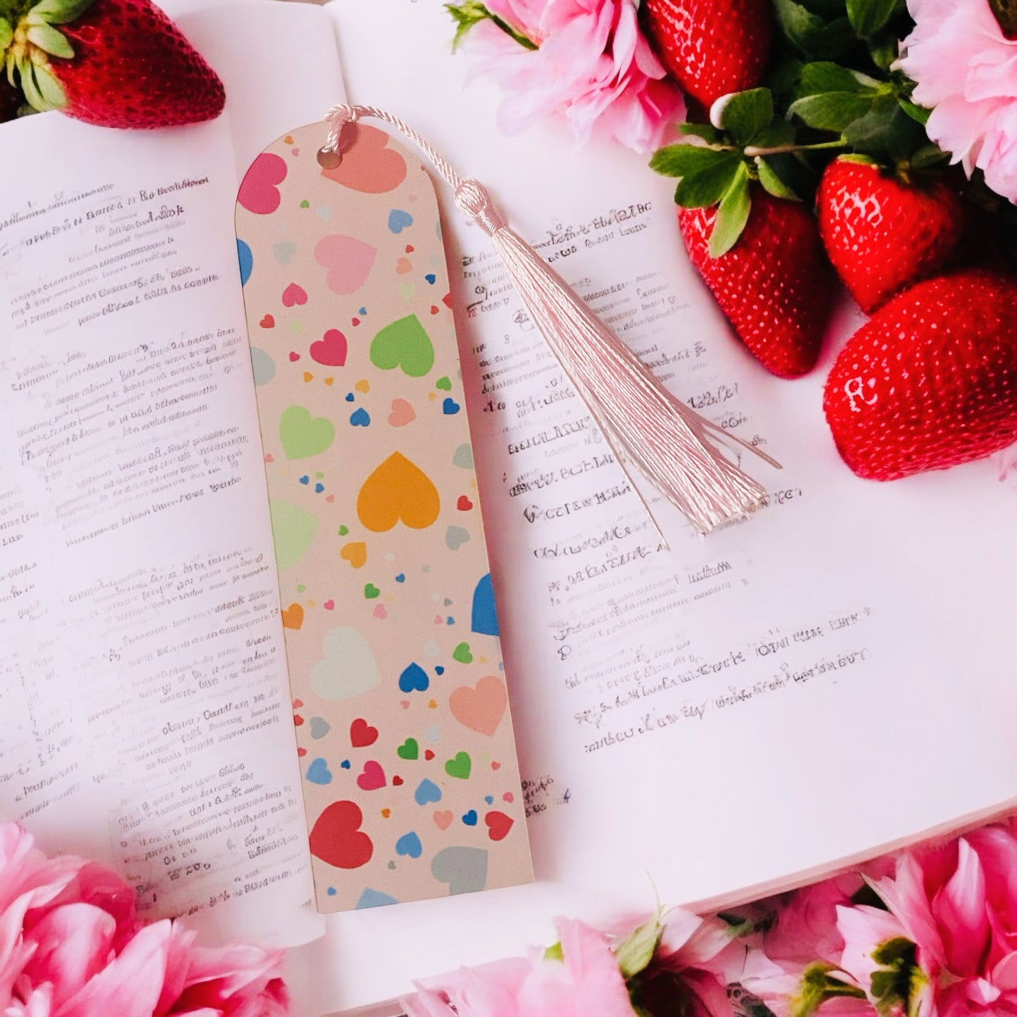 Romance light pink colourful hearts bookmark, romance bookclub, bookmark, book lover, romance book, best friends, slow burn