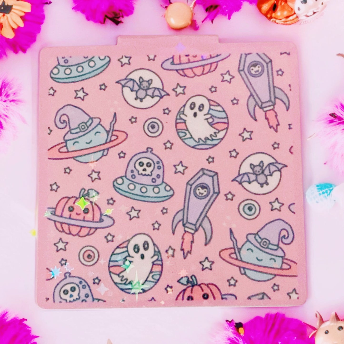 Cute Ghost in space Bookmark Magnet, spooky bookmark, witch, pumpkin, Halloween, pink
