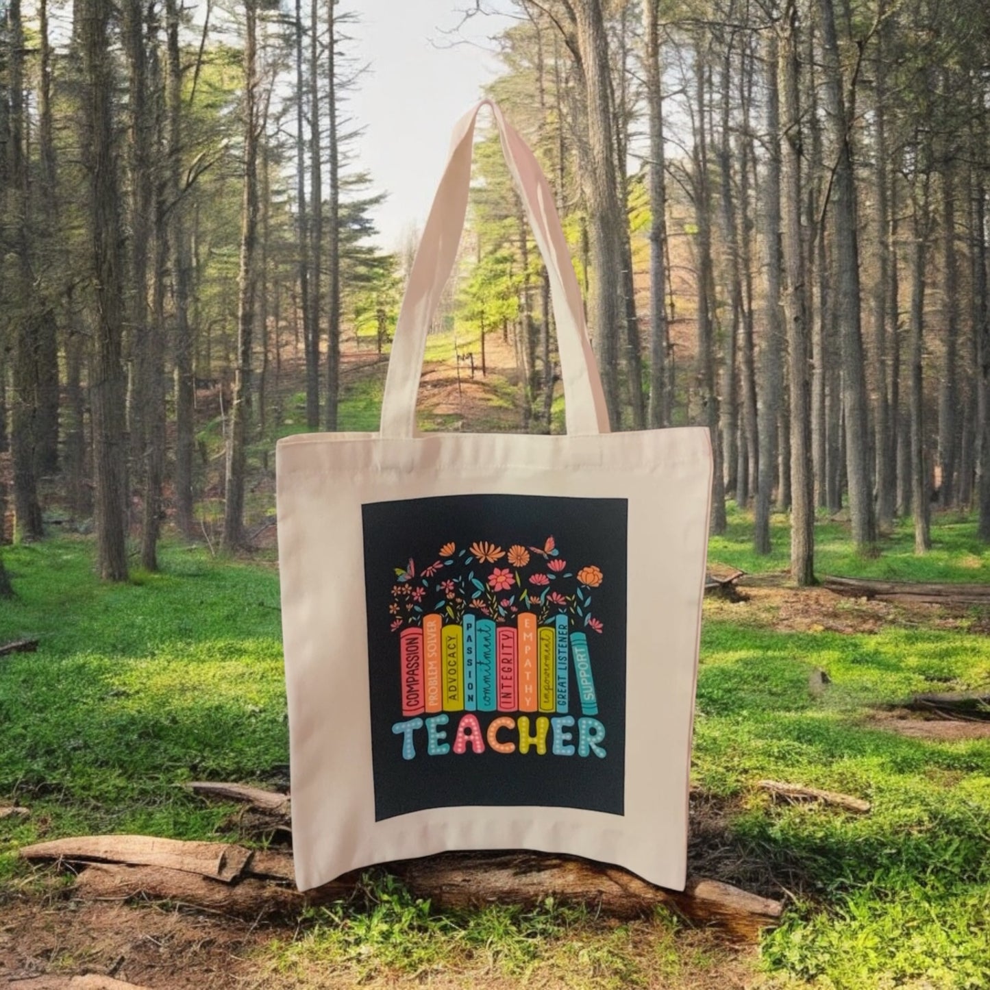 teacher Tote Bag, colourful tote, reusable bag, grocery bag, canvas bag, floral bag, flower tote bag