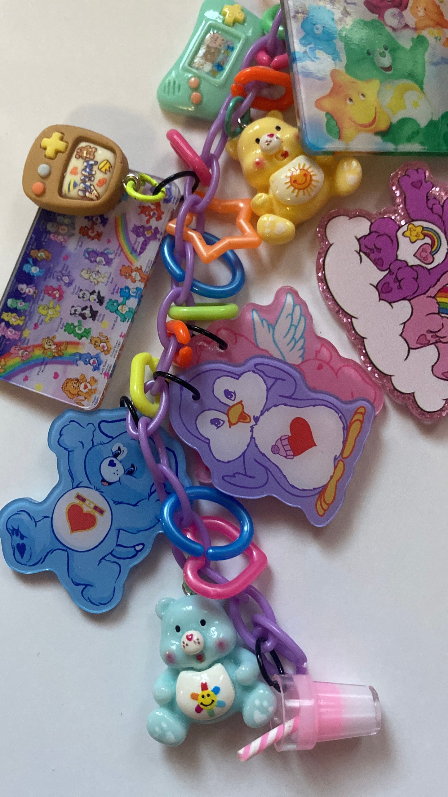 Rainbow Bears Beaded charm Bookmark & friends, Reading, junk journaling bookmark, 80s, 90s, vintage era, nostalgia, care