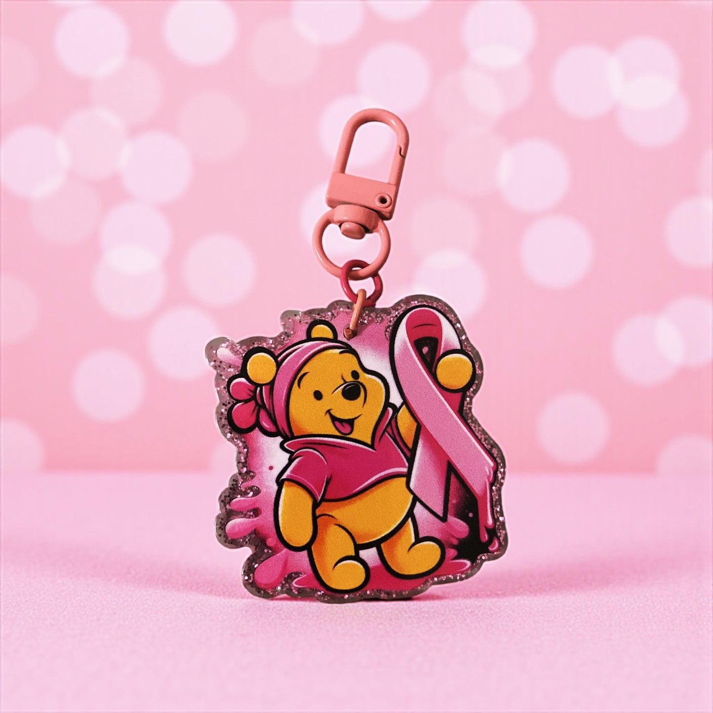 Winnie Bear Key charm,purse tag & friends, Breast Cancer Awareness, Reading, junk journaling, keychain, bookmark, 80s, 90s, vintage era, nostalgia, Besties, best friend, keychain, Jasmine