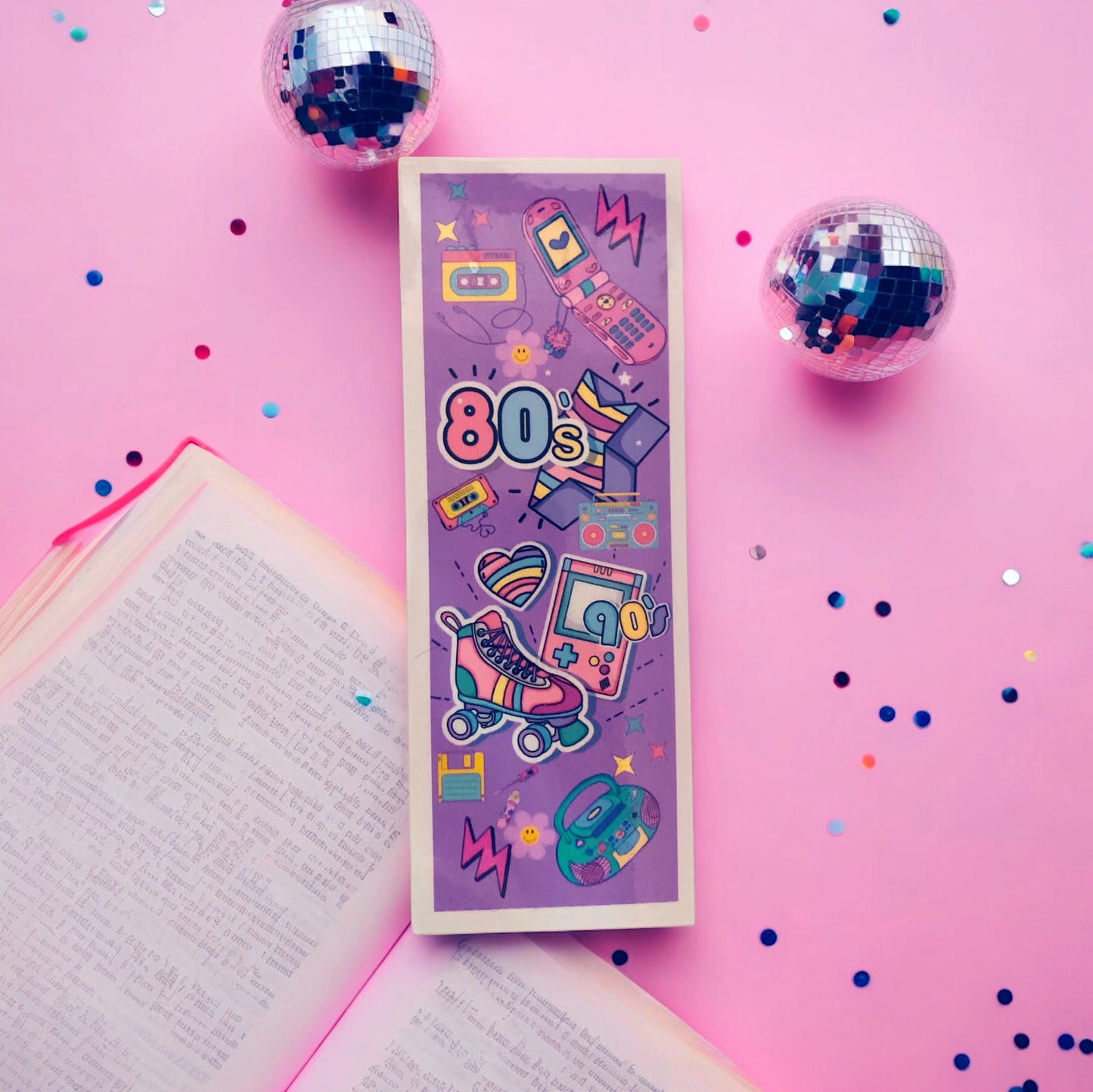 Laminated 80s Bookmark, Purple bookmark. Retro,psychedelic