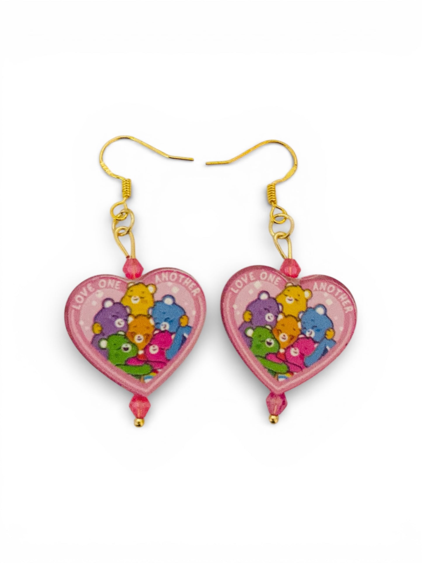 Rainbow Care Bear Earrings, Floral Acrylic Earrings, Bear Earrings, Birthday gift for sister, Valentines earrings , cartoon character dangle