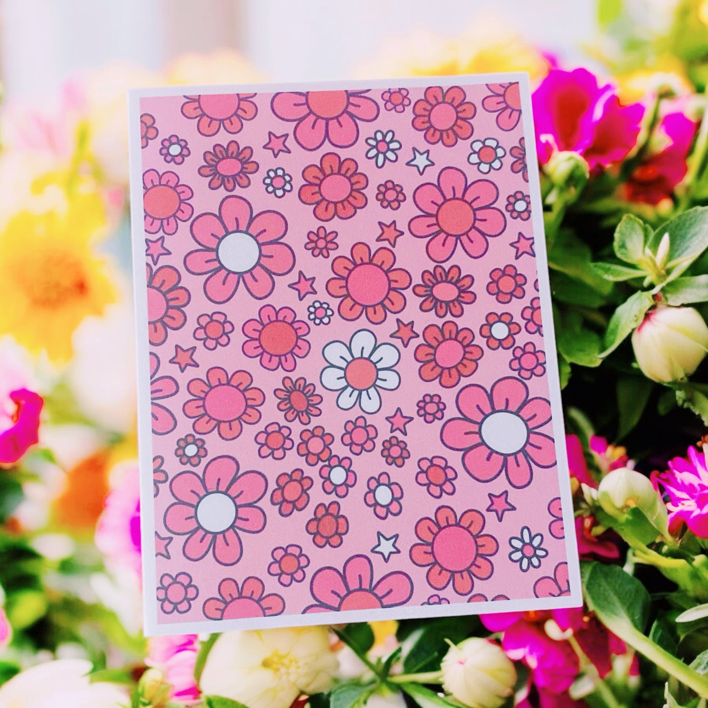 Red and Pink Florals Blank Card, perfect for valentines, gift for mom, sister, best friend & aunt, birthday card, thinking of you cards