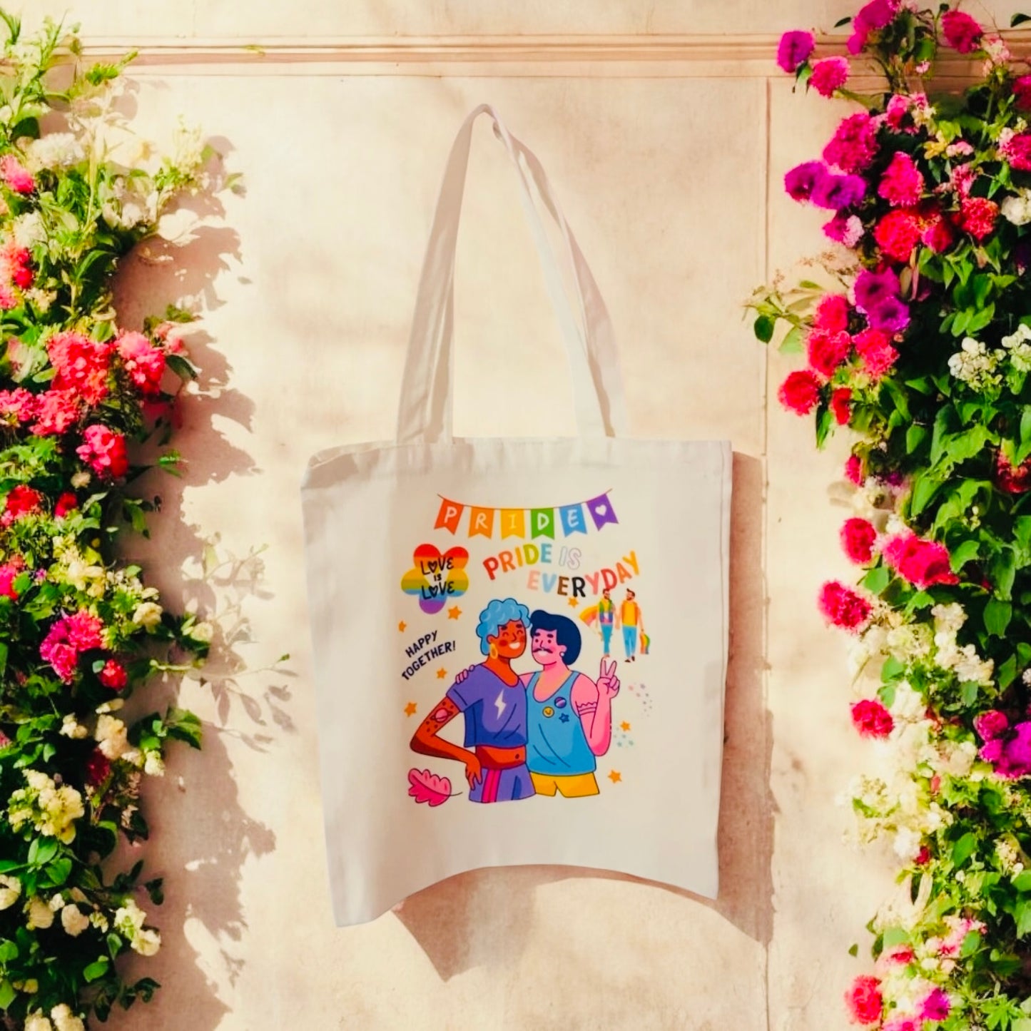 Gay pride Tote Bag, colourful tote, reusable bag, grocery bag, canvas bag, LGTQB, Gay couple