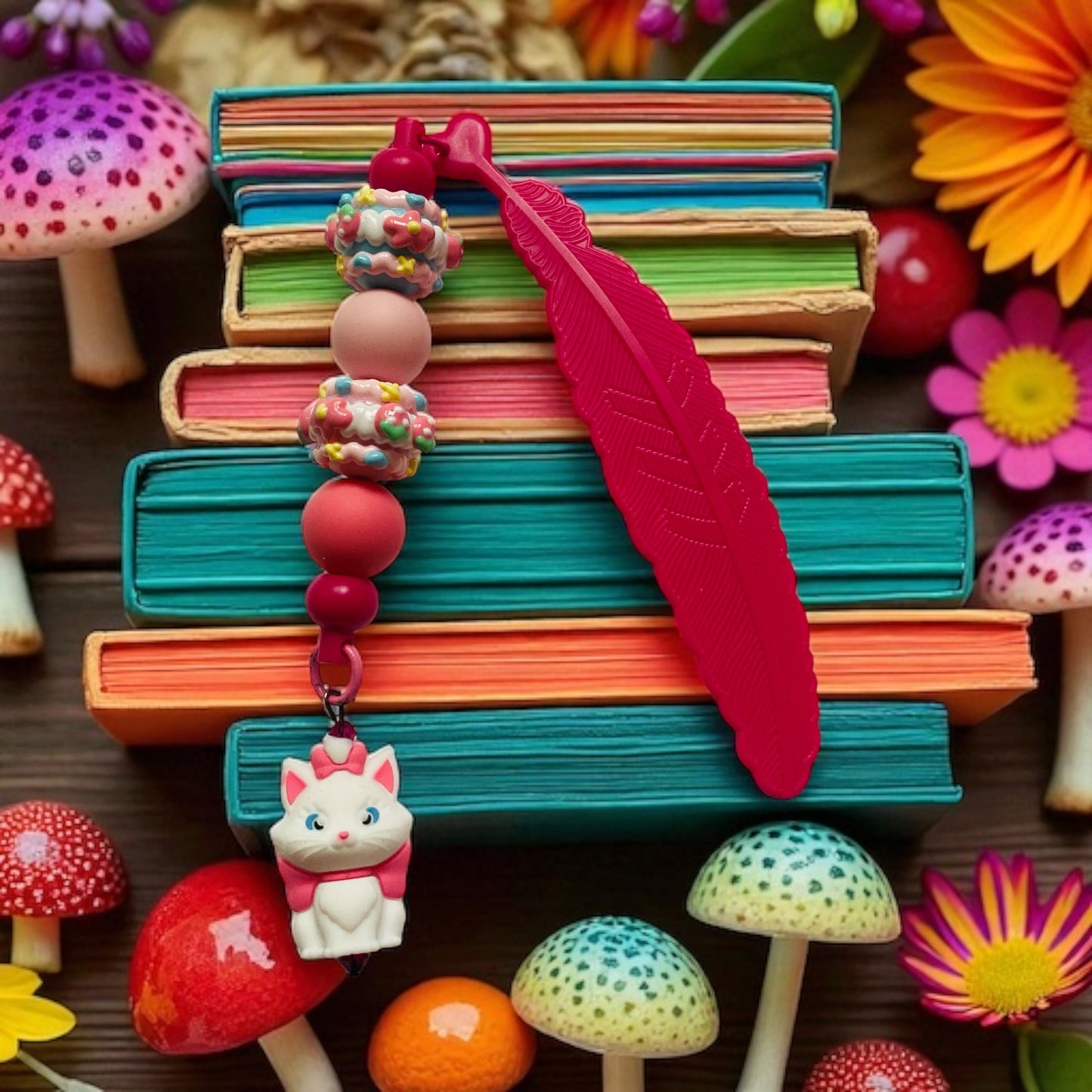 Marie Beaded Cat Cake Charm Bookmark