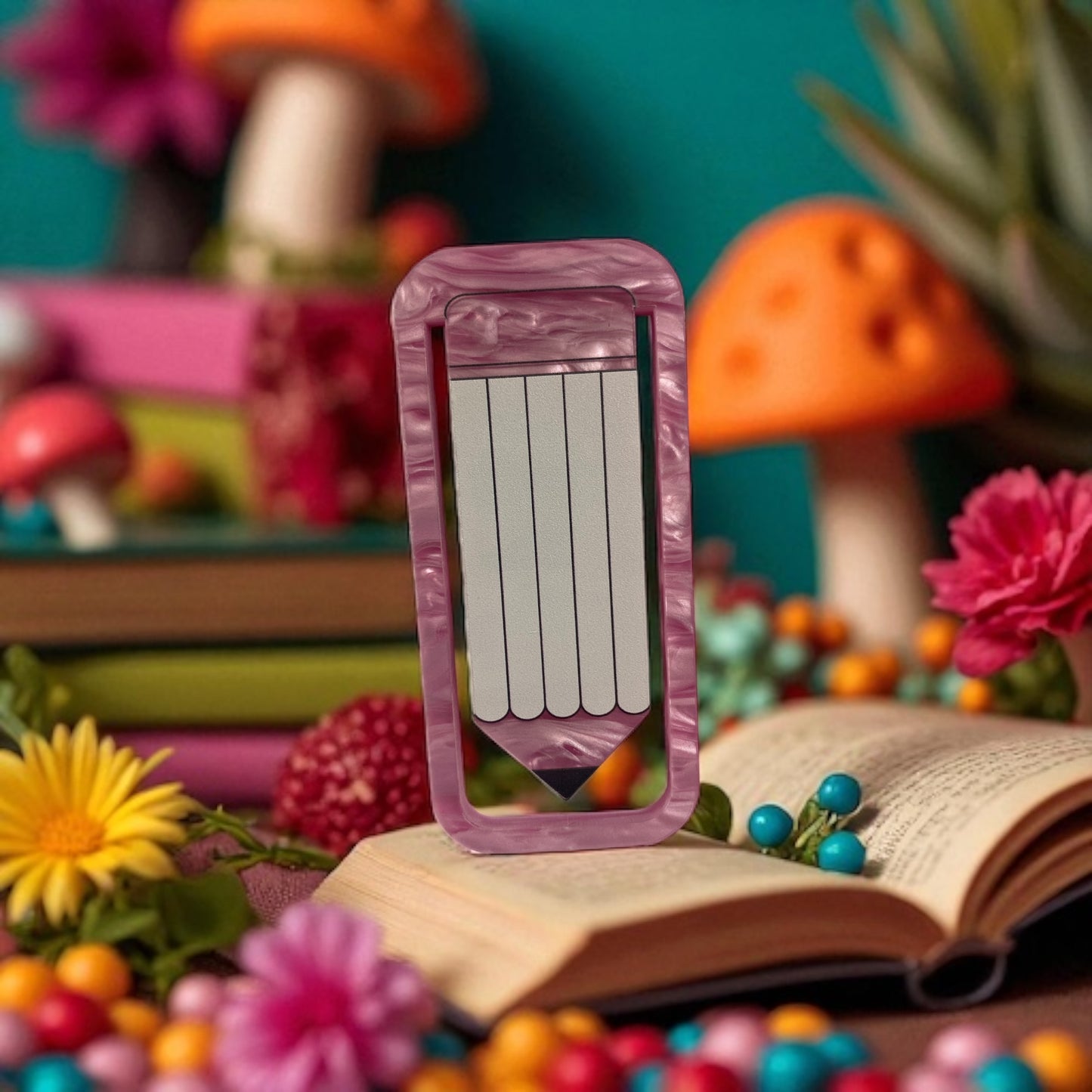 Cute Acrylic page holder paper clip inspired pink colour bookmark, flowers, romance lovers, Bookish Gift Ideas, pink tassel, I love books,