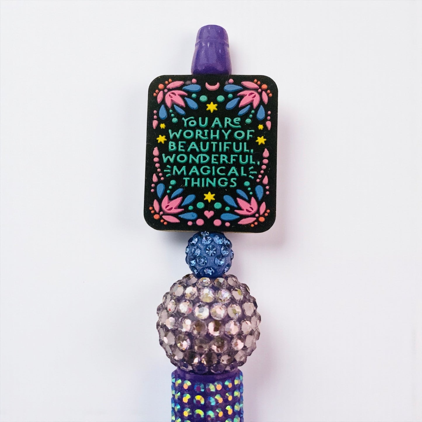 “You are worthy of beautiful wonderful magical things”beaded Pen, self- love pen, affirmation quote pen