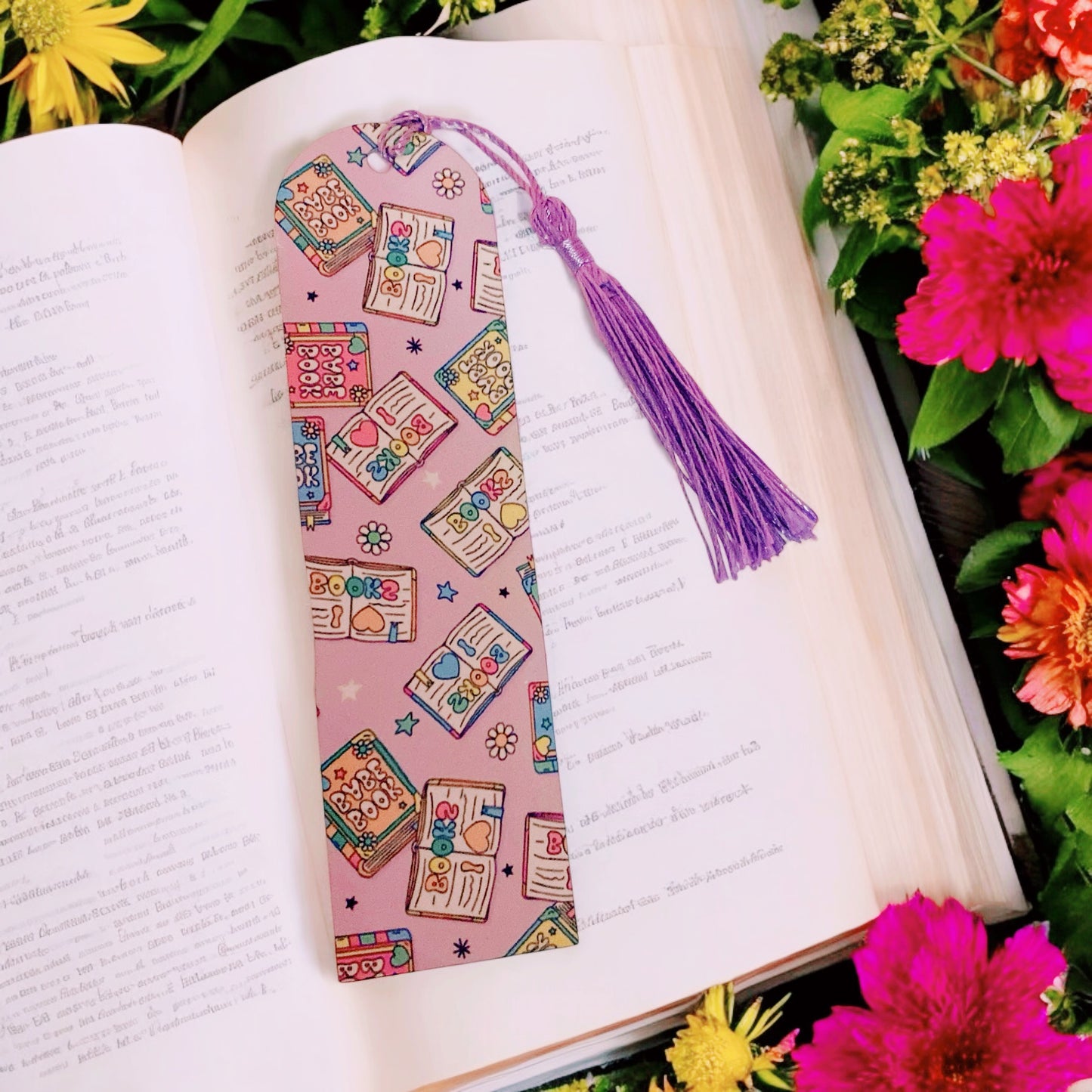 Cute bookish themed inspired lavender colour bookmark, flowers, romance lovers, Bookish Gift Ideas, purple tassel, I love books