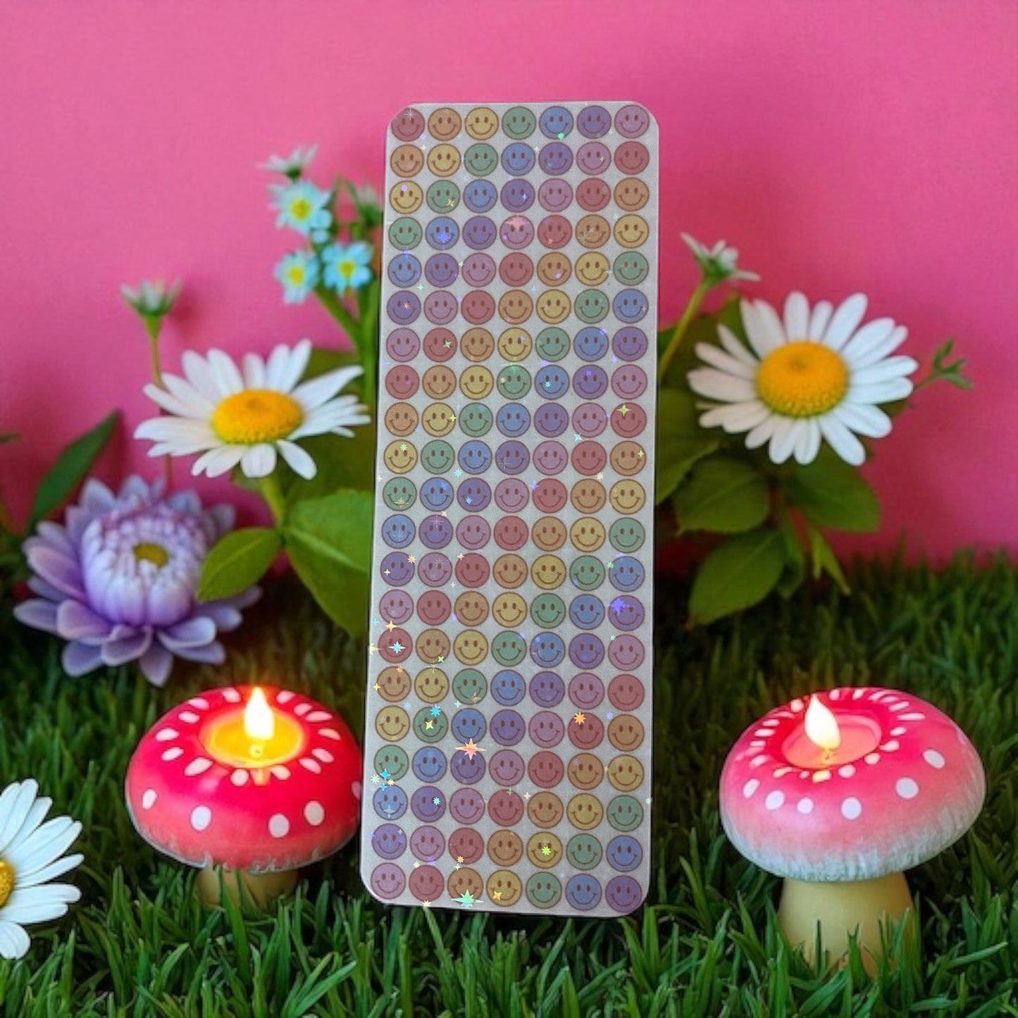 Laminated rainbow Smiley face holographic Bookmark mental health
