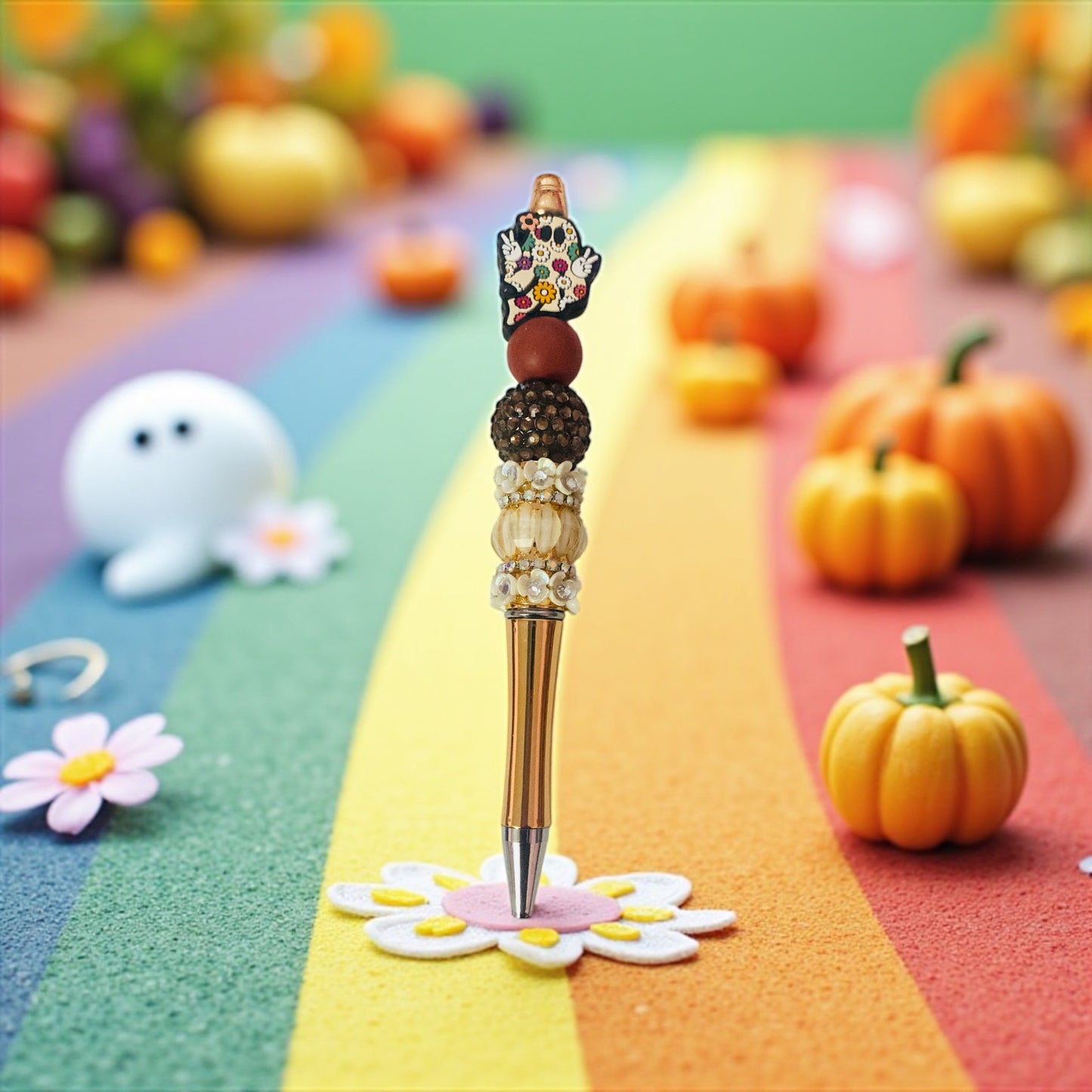 Floral ghost beaded pen, cute, floral, Halloween, spooky, beaded pen
