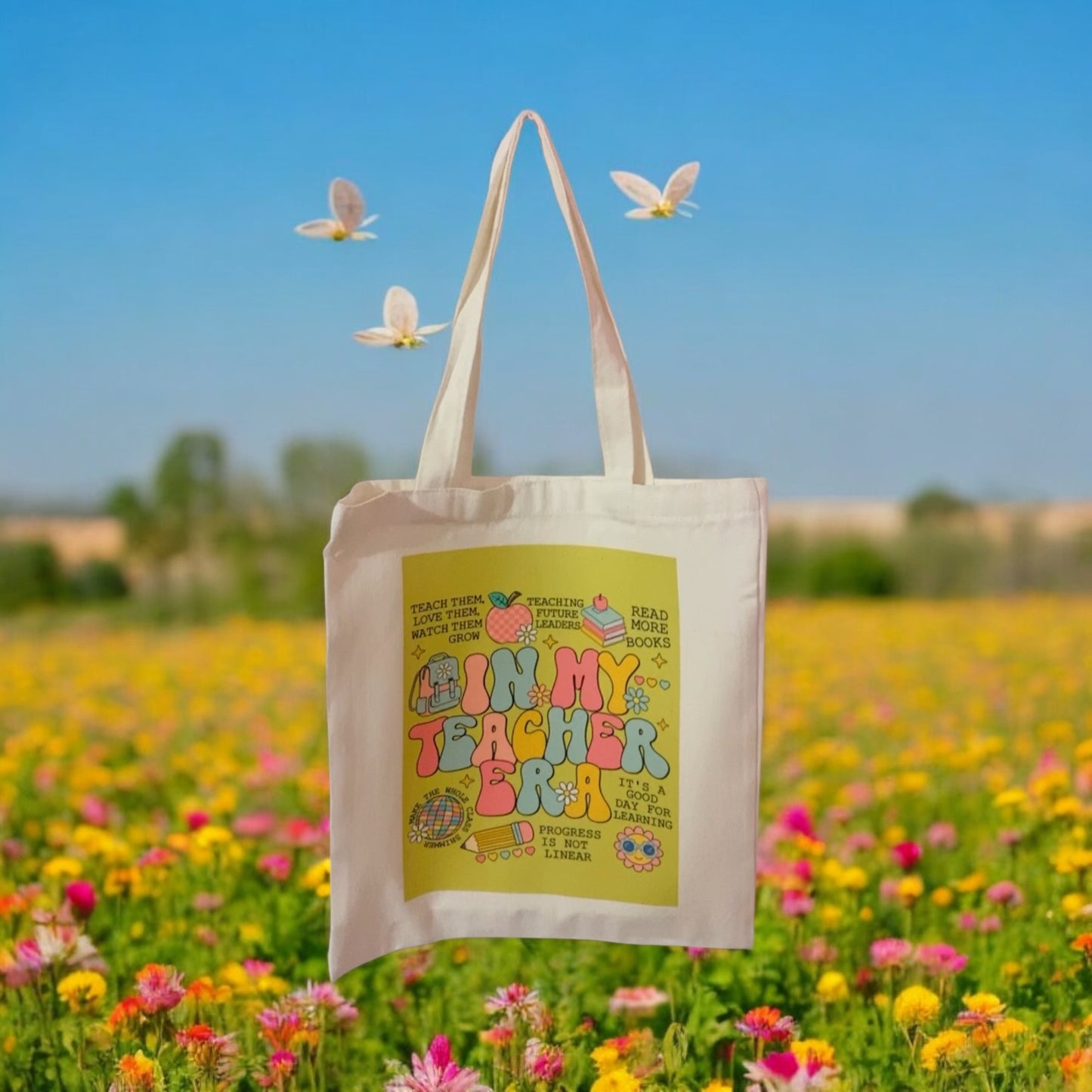 In my teacher era Tote Bag, colourful tote, reusable bag, grocery bag, canvas bag, green