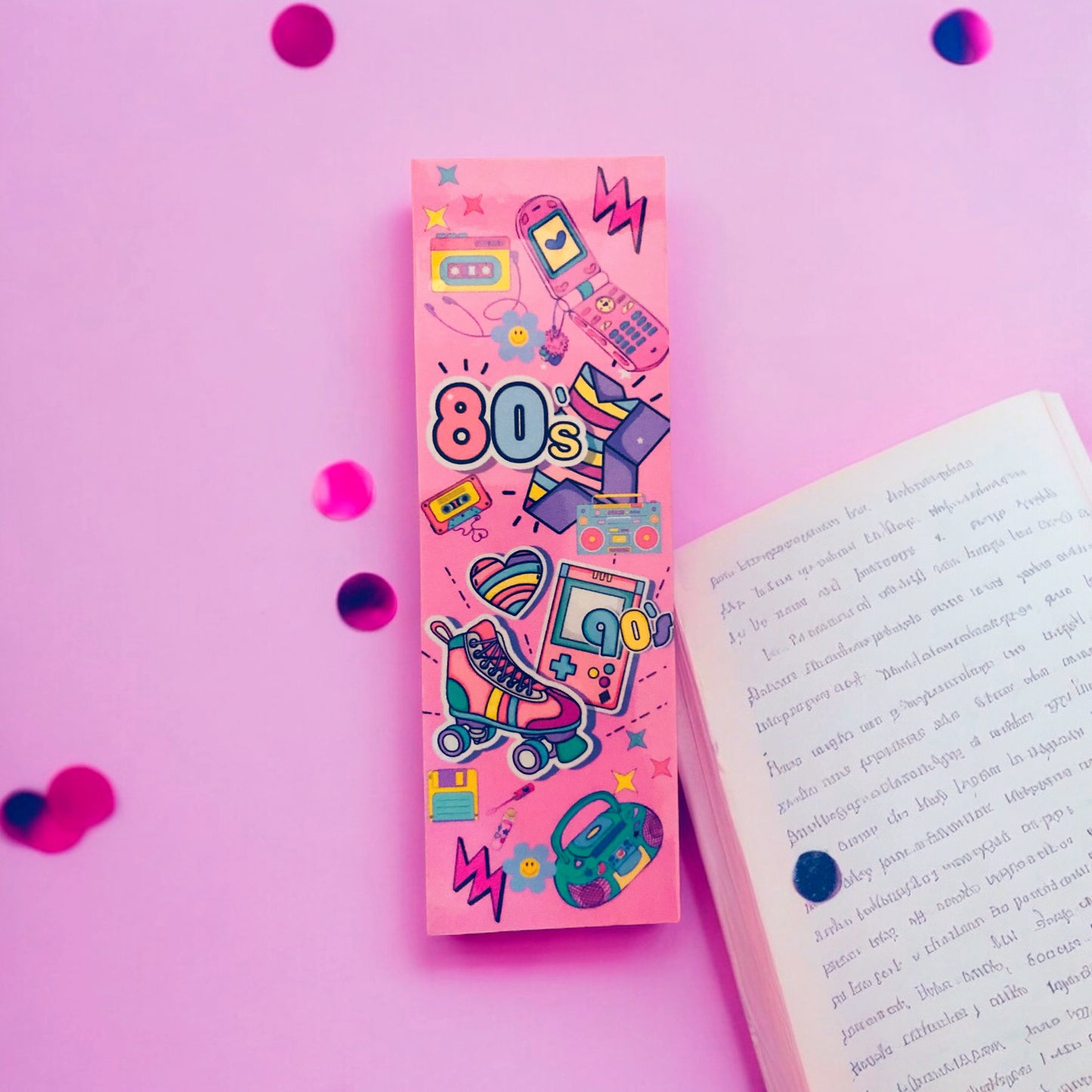 Laminated 80s Bookmark, Pink bookmark, retro, psychedelic boomark