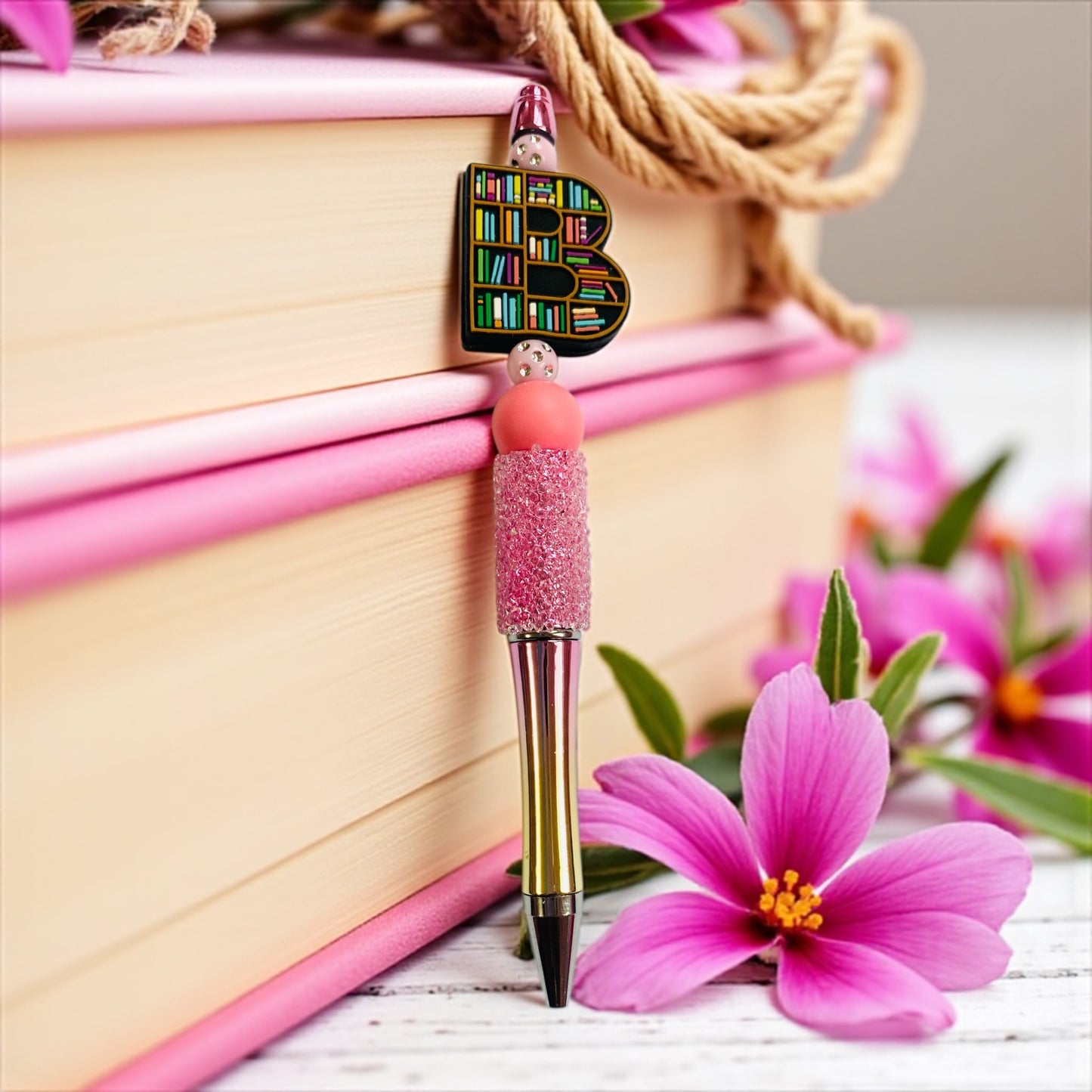 Book shelves beaded Pen, sprinkle, beaded, bookish pen, bookish merch, book lover