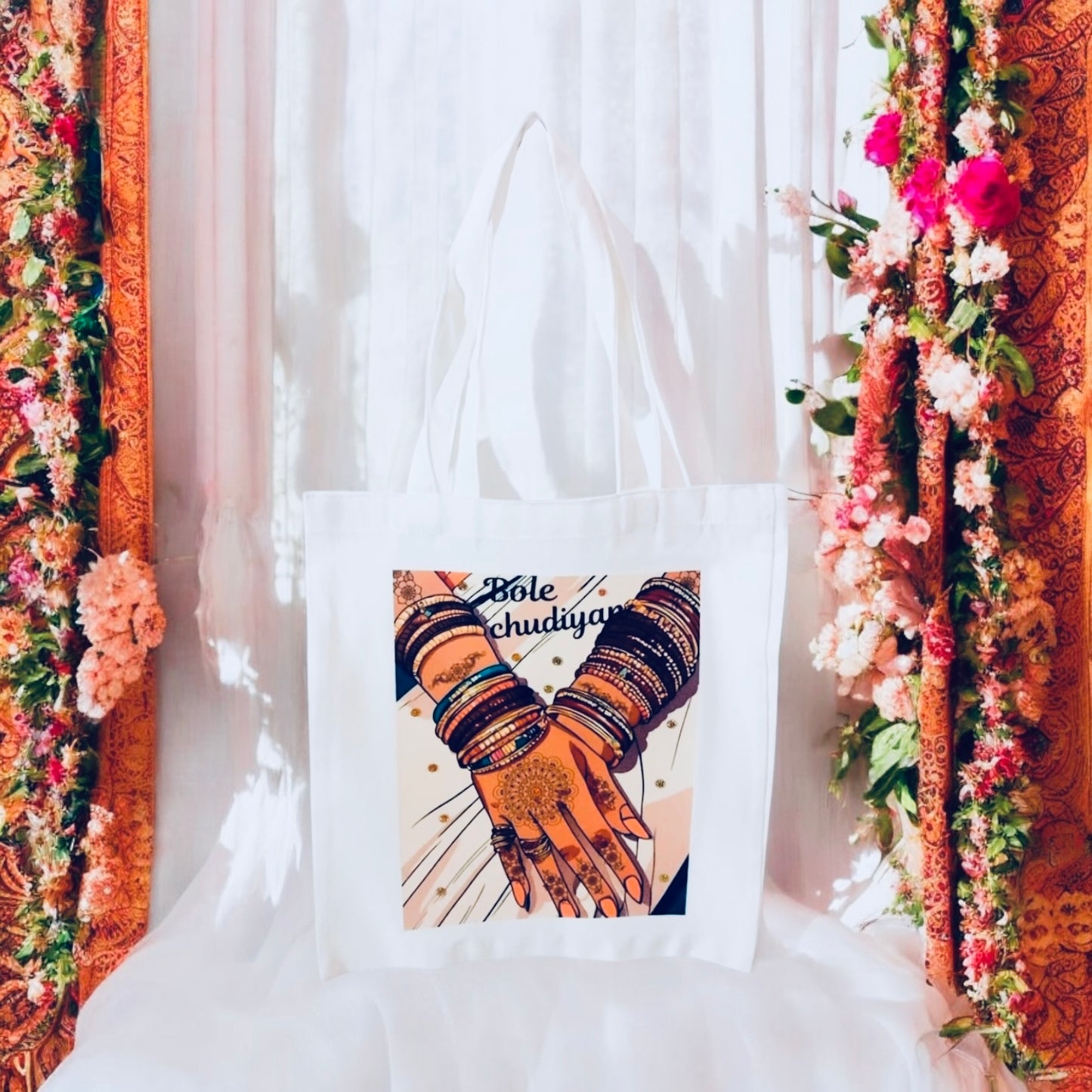 Bole Chudiyan Indian Tote Bag, south Asian, desi bag, colourful tote, reusable bag, grocery bag, canvas bag, floral bag, tote bag, bookish bag, bindi bag, Bollywood bag