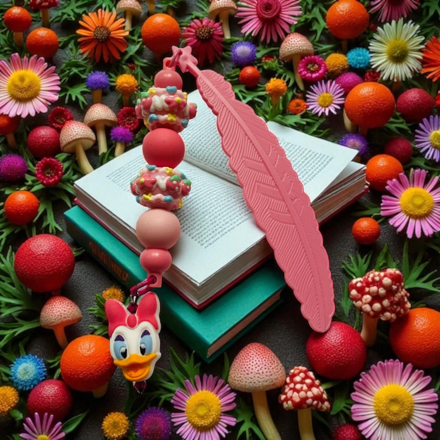 Daisy Beaded Duck Charm Bookmark
