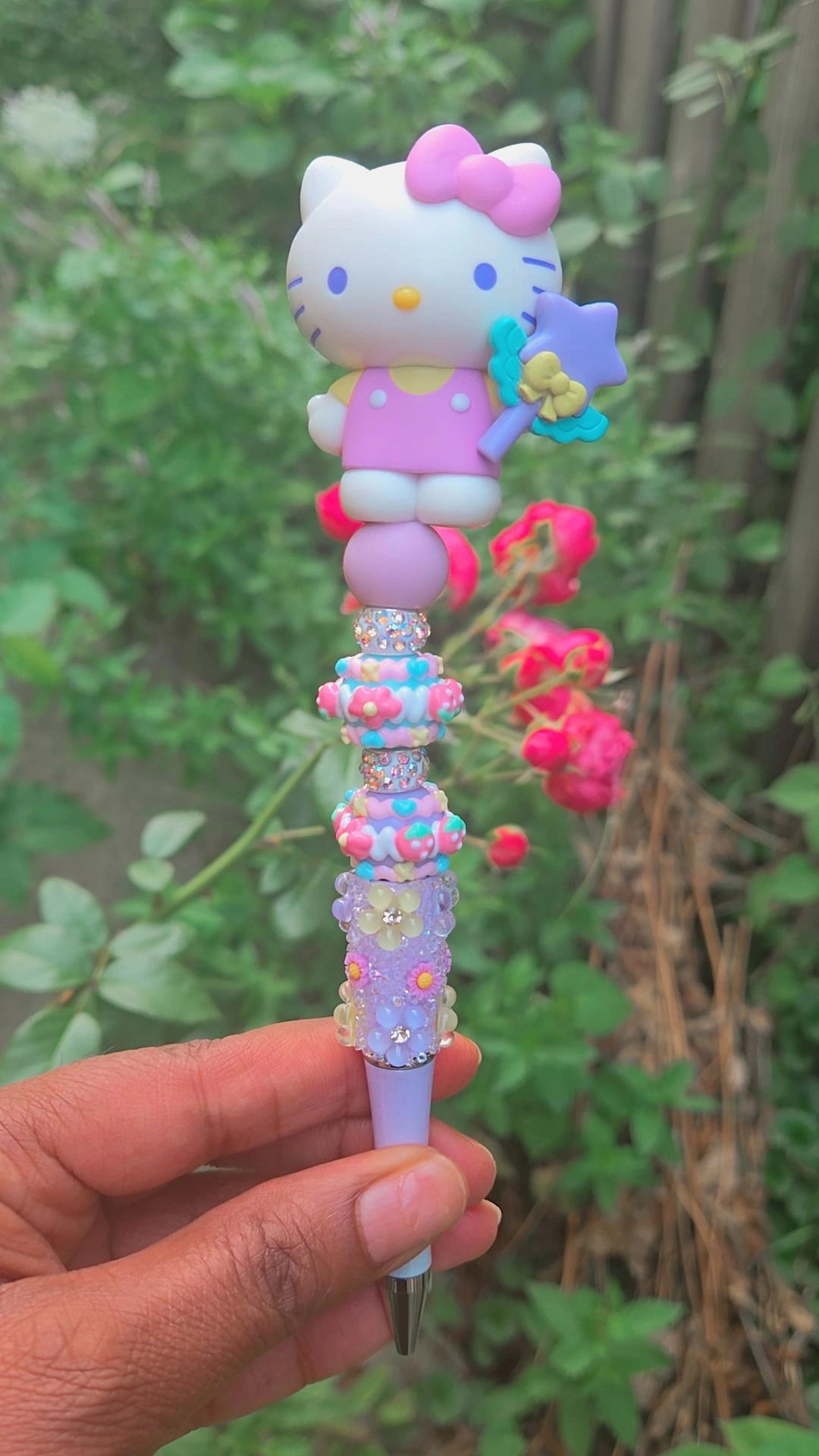Hello Kitty Beaded Pen, Floral, Jewelled, Purple