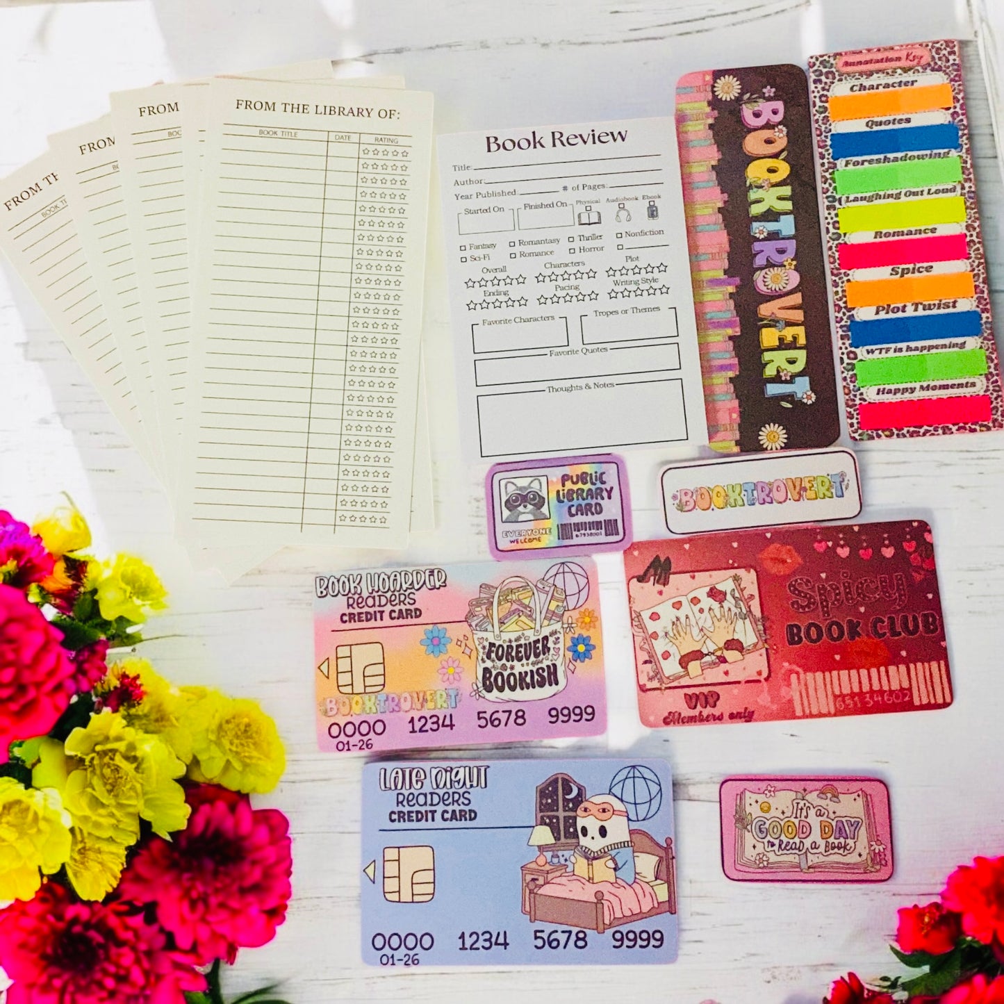 Book Review Notepad bundle kit, bookmarks kit,sticker kit, Annotation kit