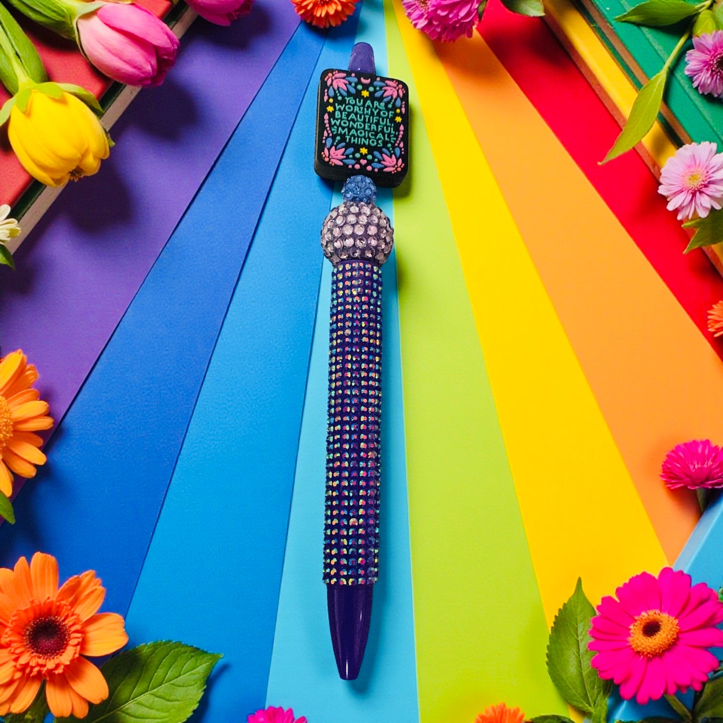 “You are worthy of beautiful wonderful magical things”beaded Pen, self- love pen, affirmation quote pen