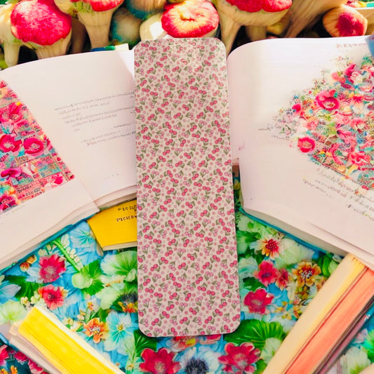 Cute cherry bookmark, flowers, girly, cottage core, feminine bookmarks, fruit bookmarks, pink