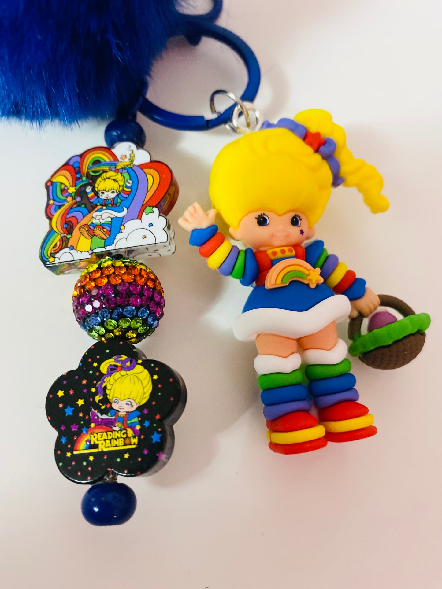 Rainbow Brite Beaded charm key chain, bag charm, friends, Reading, junk journaling, keychain, bookmark, 80s, 90s, vintage era, nostalgia, Besties, best friend, purple