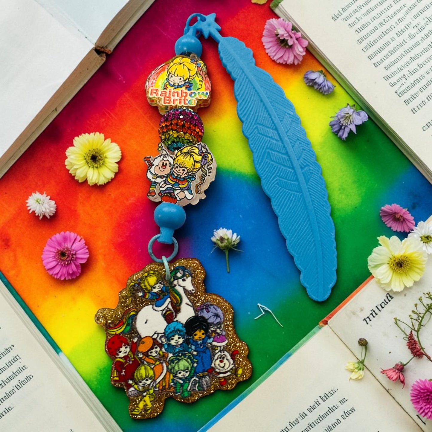 Rainbow Brite Beaded charm Bookmark, Trinket Bookmark, Junk Journaling bookmark
