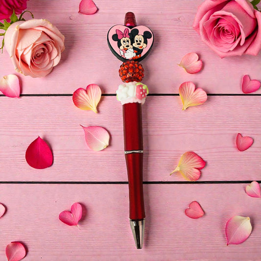 Valentines Beaded Pen, Mouse couple, Minnie & Mickey beaded pen