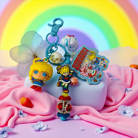 Rainbow Brite Beaded charm key chain, bag charm, friends, Reading, junk journaling, keychain, bookmark, 80s, 90s, vintage era, nostalgia, Besties, best friend, purple, doorables