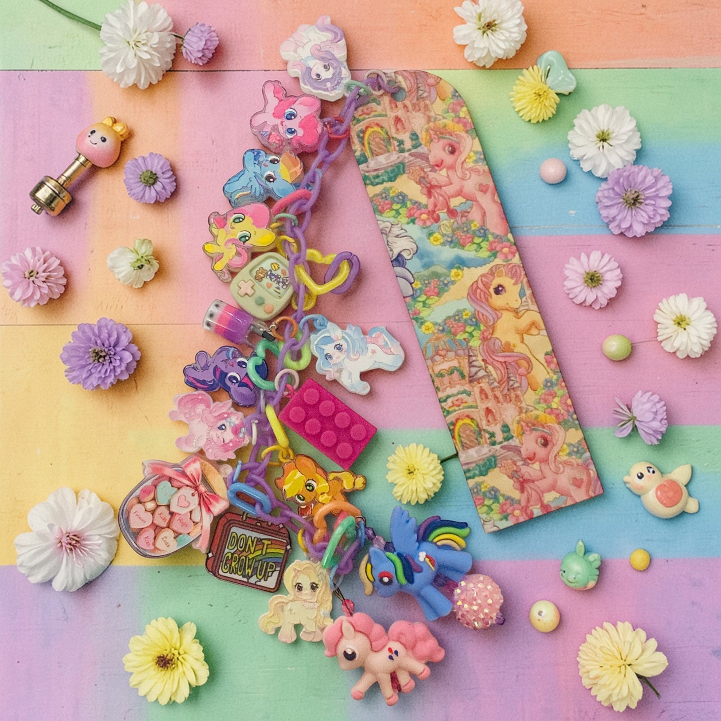MLP Bookmark, Charm Bookmark, Trinket Bookmark, Rainbow Pony, Purple Tassels Bookmarks, Colourful Ponies bookmark, My Little Pony-MLP-OO2