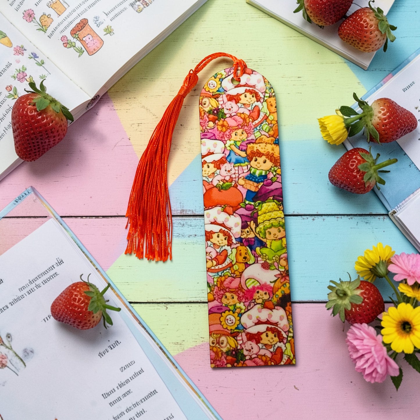 Strawberry Shortcake Metal Tassel Bookmark,Cartoon  Bookmark, Junk Journaling bookmark, Nostalgia, 80s, 90s, Saturday Morning Cartoons